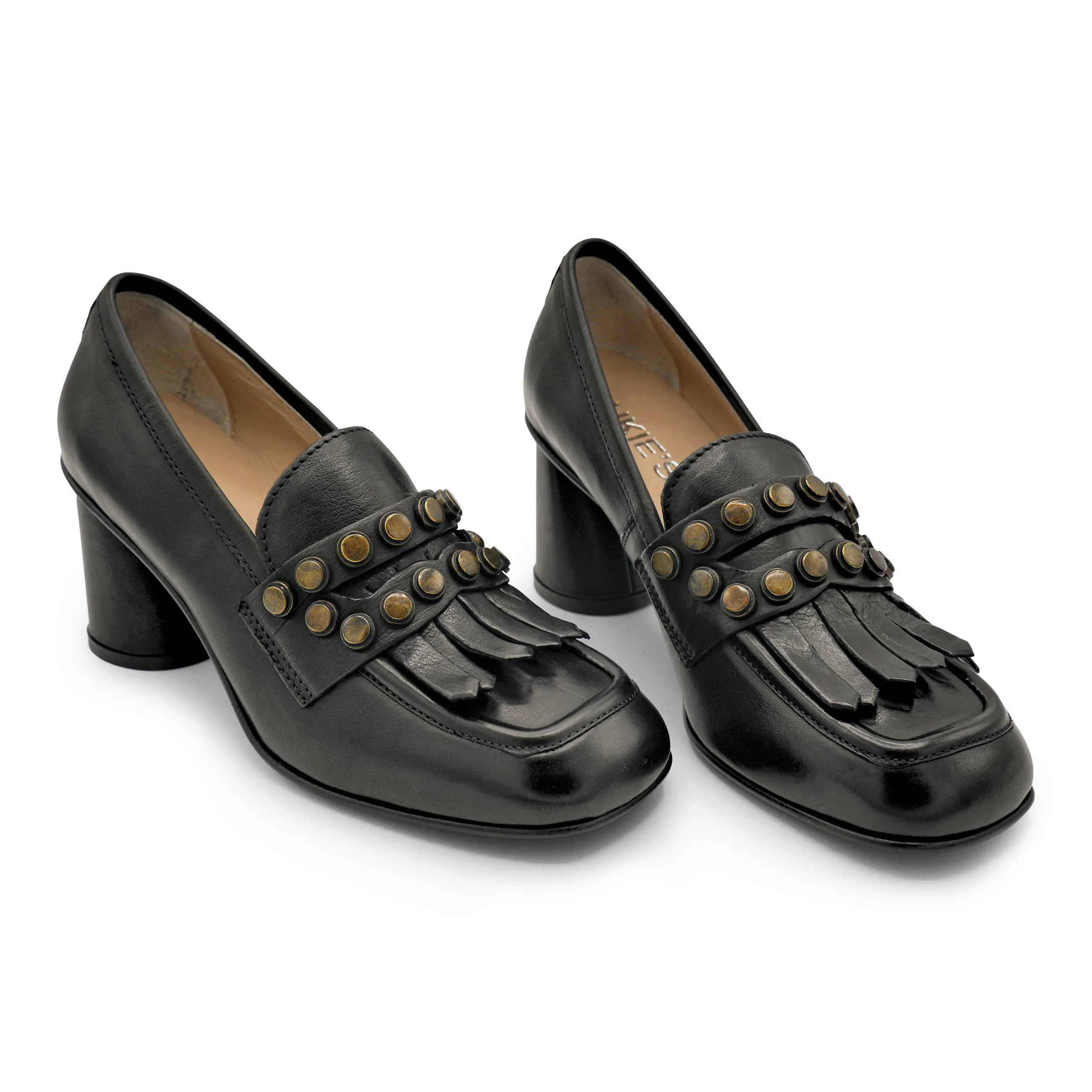 Comfortable Casual Wear F807K1 - Studded Fringe Heeled Loafer
