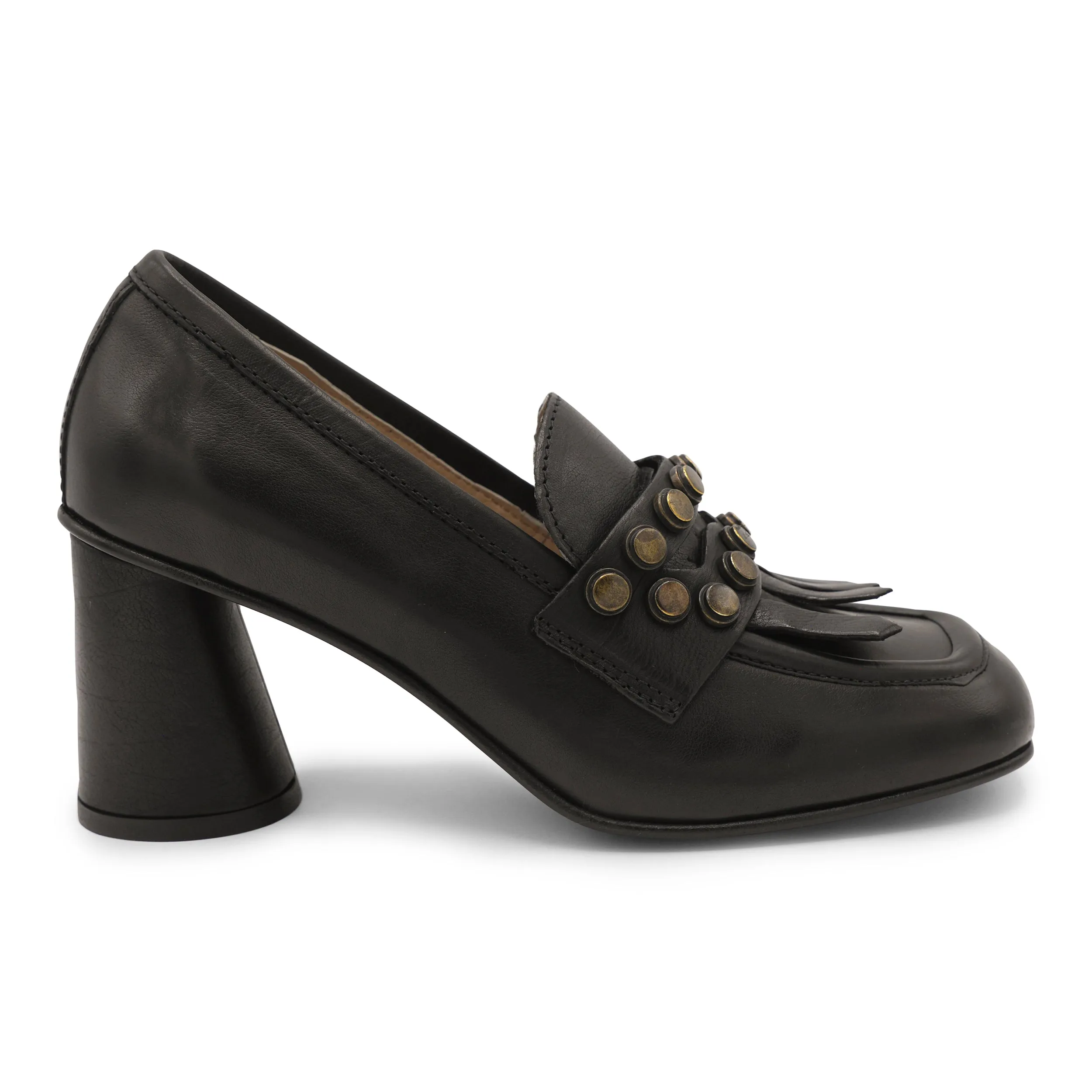 Elite Style F807K1 - Studded Fringe Heeled Loafer