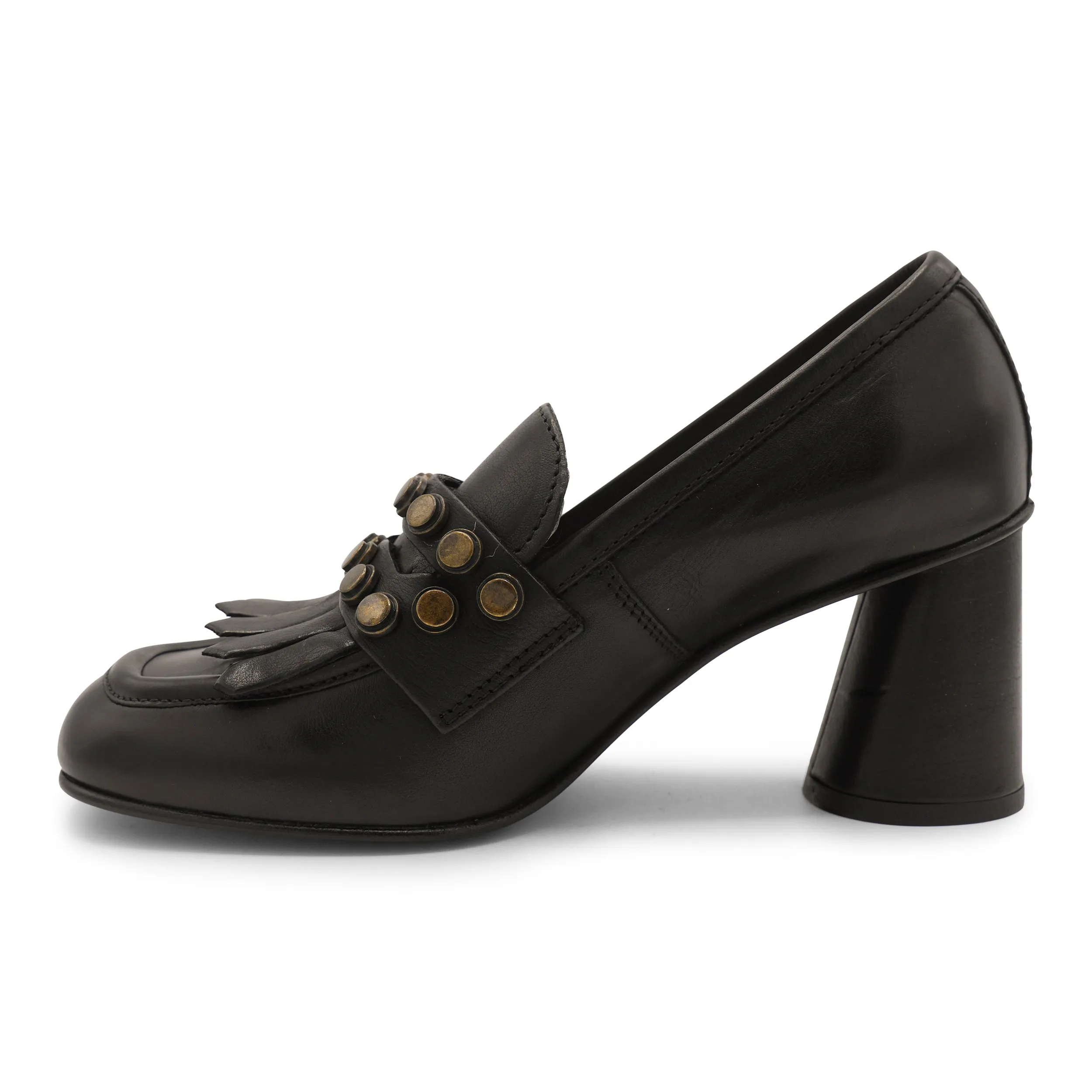 F807K1 - Studded Fringe Heeled Loafer Clear Pace Food Lane Walk