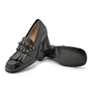 Old Bridge Elegant Comfort F807K1 - Studded Fringe Heeled Loafer