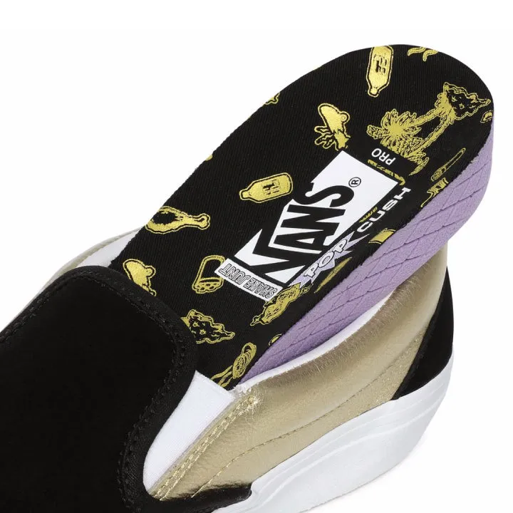 Vans x Shake Junt Slip-On Pro Shoes - Black/Metallic Gold/White Ankle Support Grip Guard