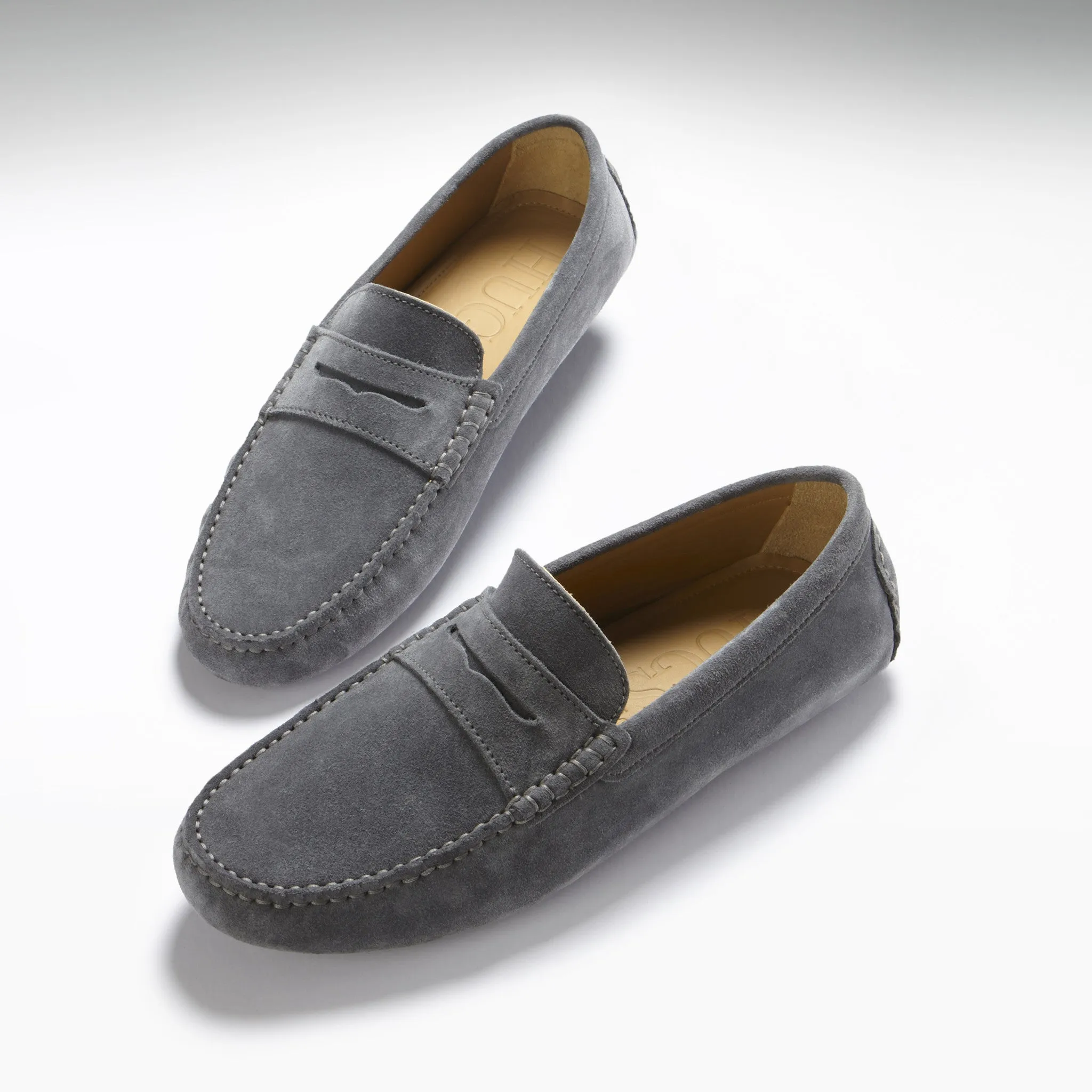 All-season Shoes Quiet Confidence Penny Driving Loafers, slate grey suede