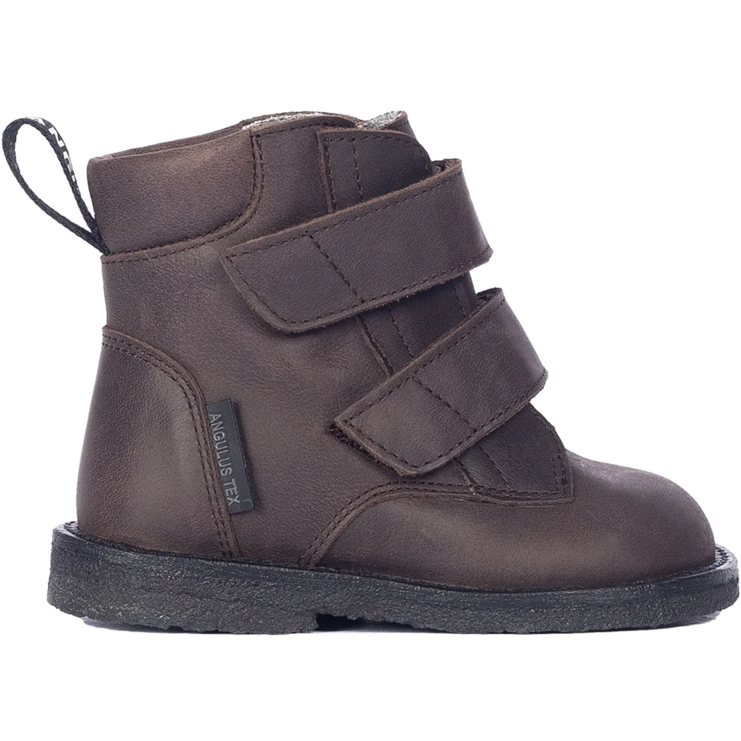 All terrain Strong Angulus Dark Brown Beginner Tex Boot with Logo Tape and Velcro Closure