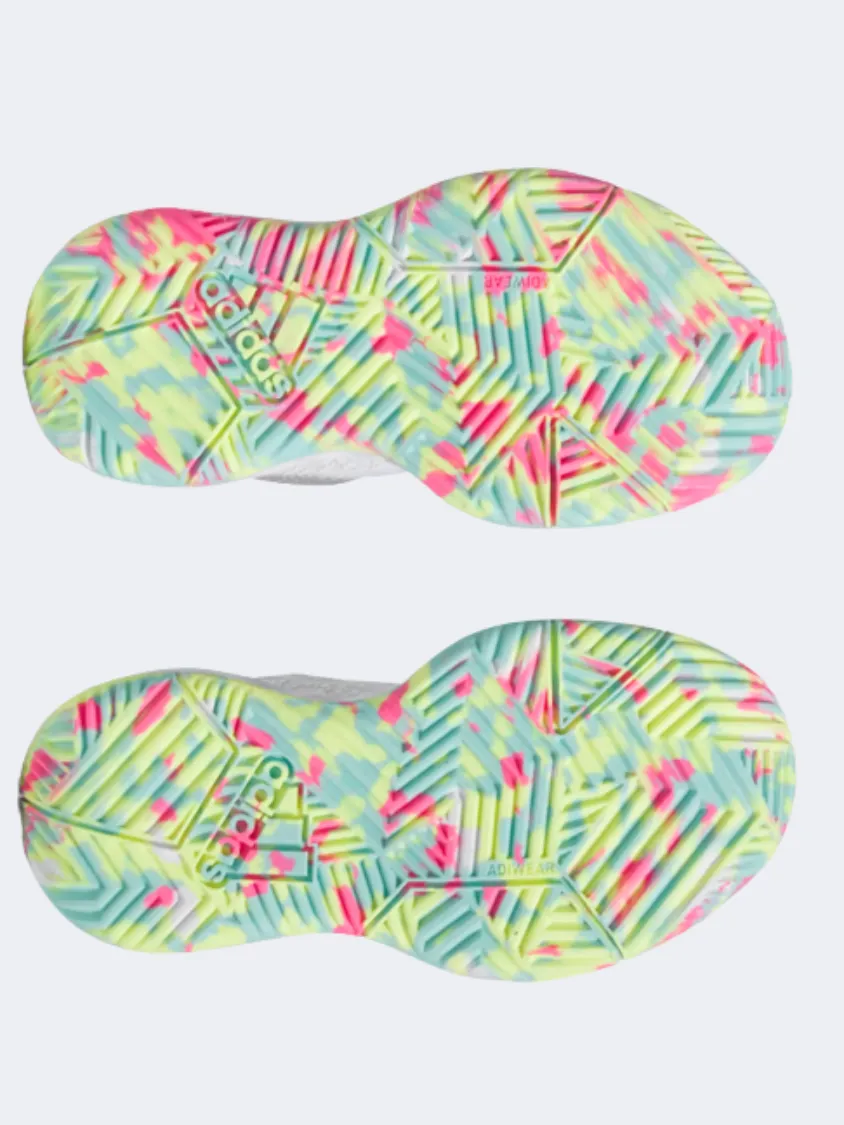 Customizable Lacing System Adidas Own The Game 2.0 Kids-Girls Basketball Shoes White/Aqua/Pink