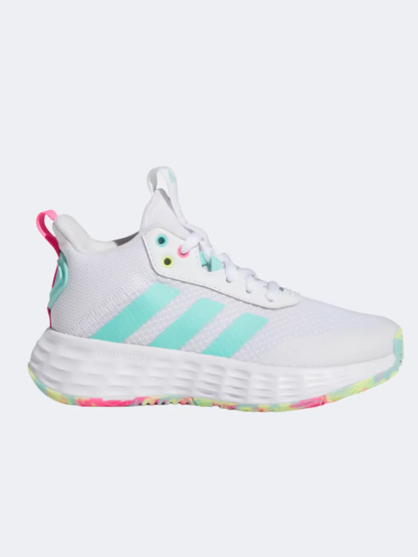 Adidas Own The Game 2.0 Kids-Girls Basketball Shoes White/Aqua/Pink WaterResistantCoating Drop In Midsole