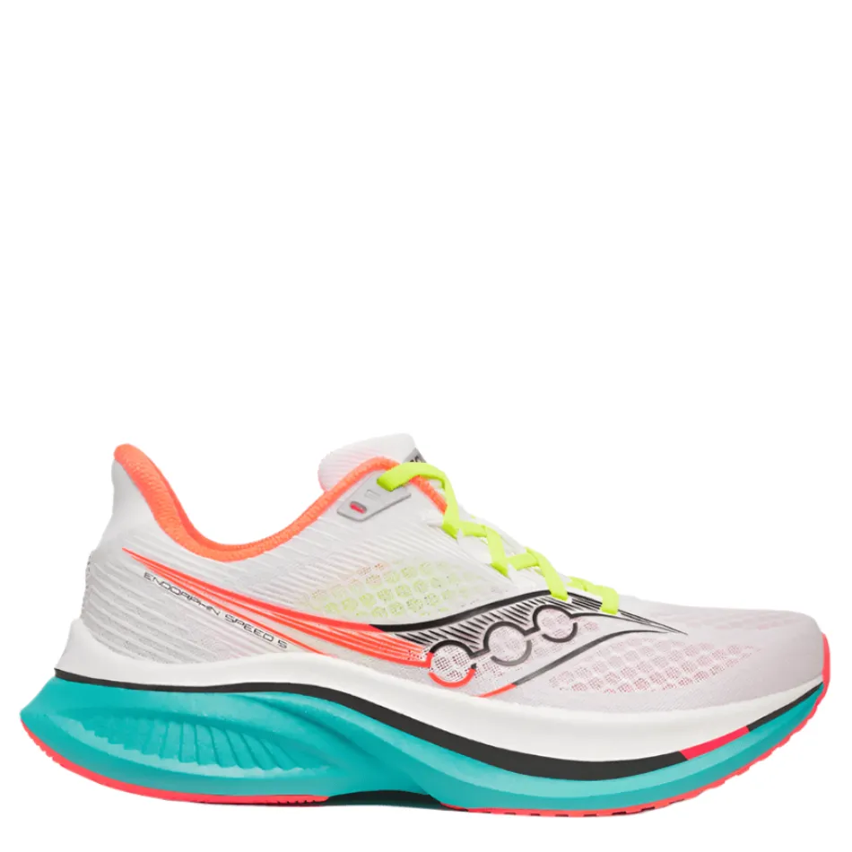 Saucony Men's Endorphin Speed 5 Running Shoes in White/Mutant AW25 jungle - themed running wear running shoes for amateur male runners