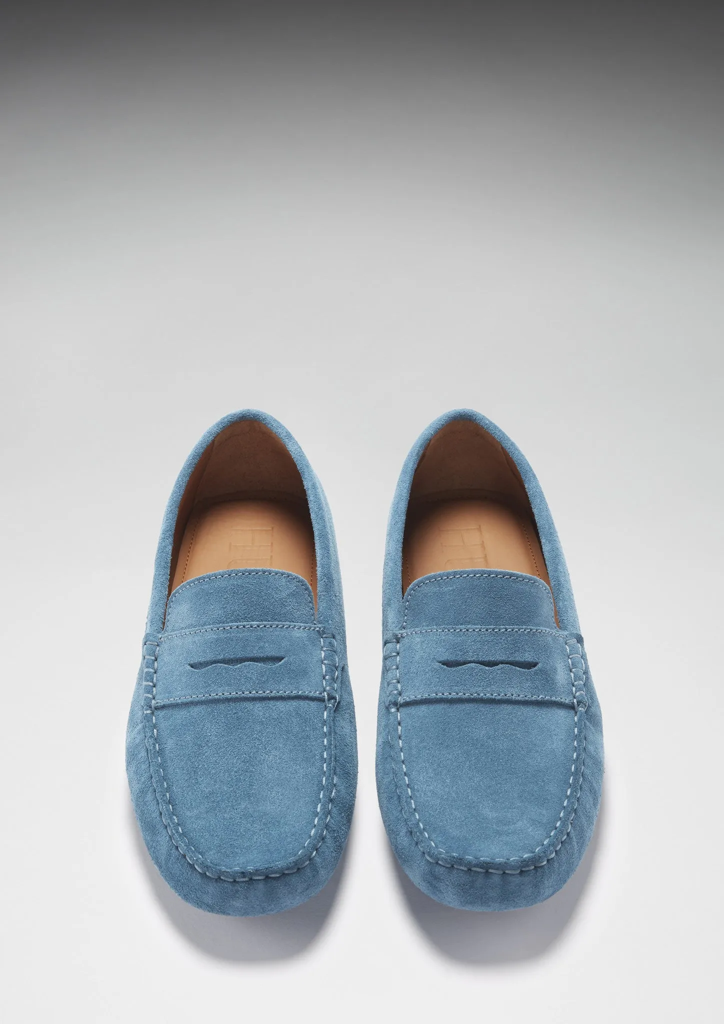 Premium Comfort Shoes Penny Driving Loafers, petrol blue suede