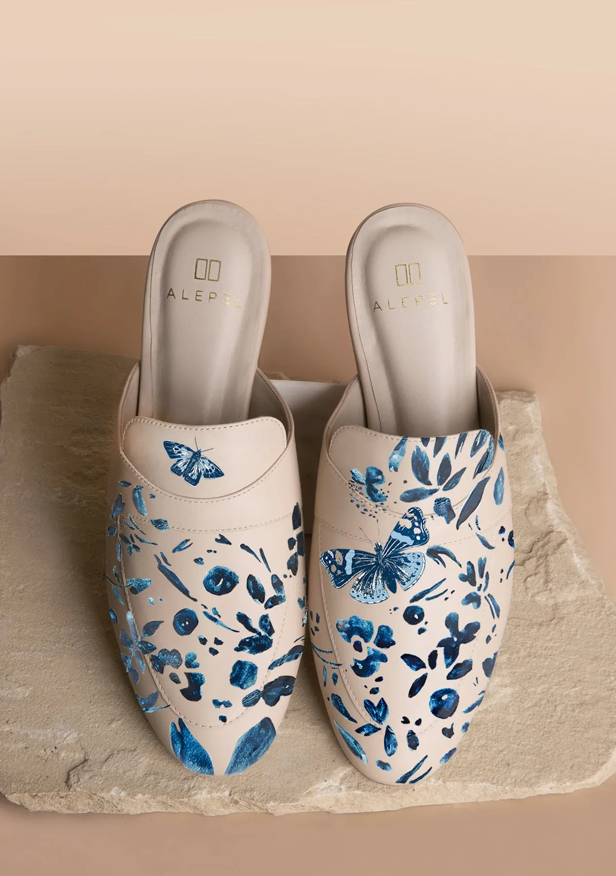 Comfort In Motion Denim Butterfly Beige Mule