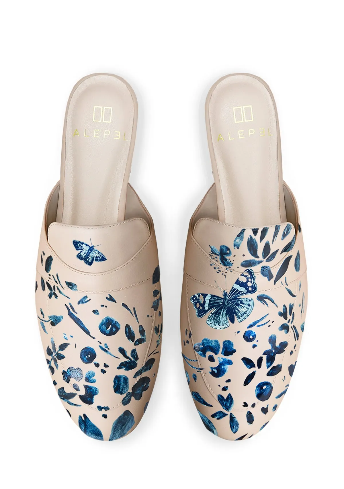 Simple Slip-On Denim Butterfly Beige Mule
