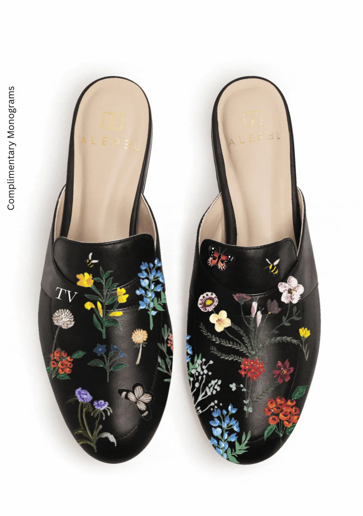 Cozy Slippers Pressed Flowers Black Mule