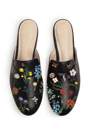 Pressed Flowers Black Mule Reusable