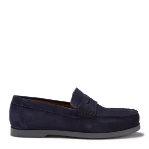 Boat Loafers, navy blue suede Ankle Strap