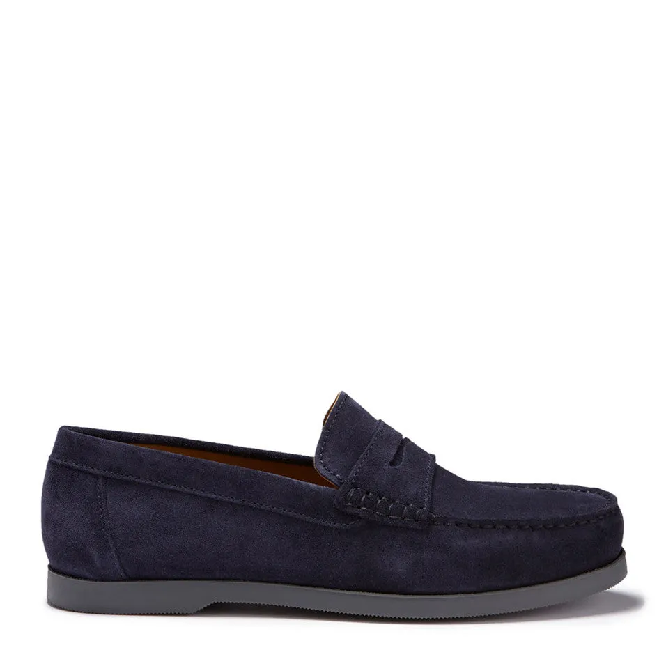 Boat Loafers, navy blue suede Ankle Strap