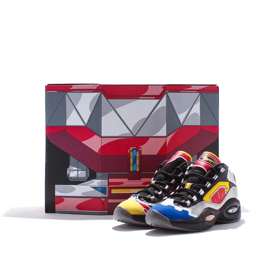 Shock Absorbing Capacity Silicone Grip Padding Reebok Classics Basketball Men x Power Rangers Question Mid Allen Iverson Black Silver Red GY0590