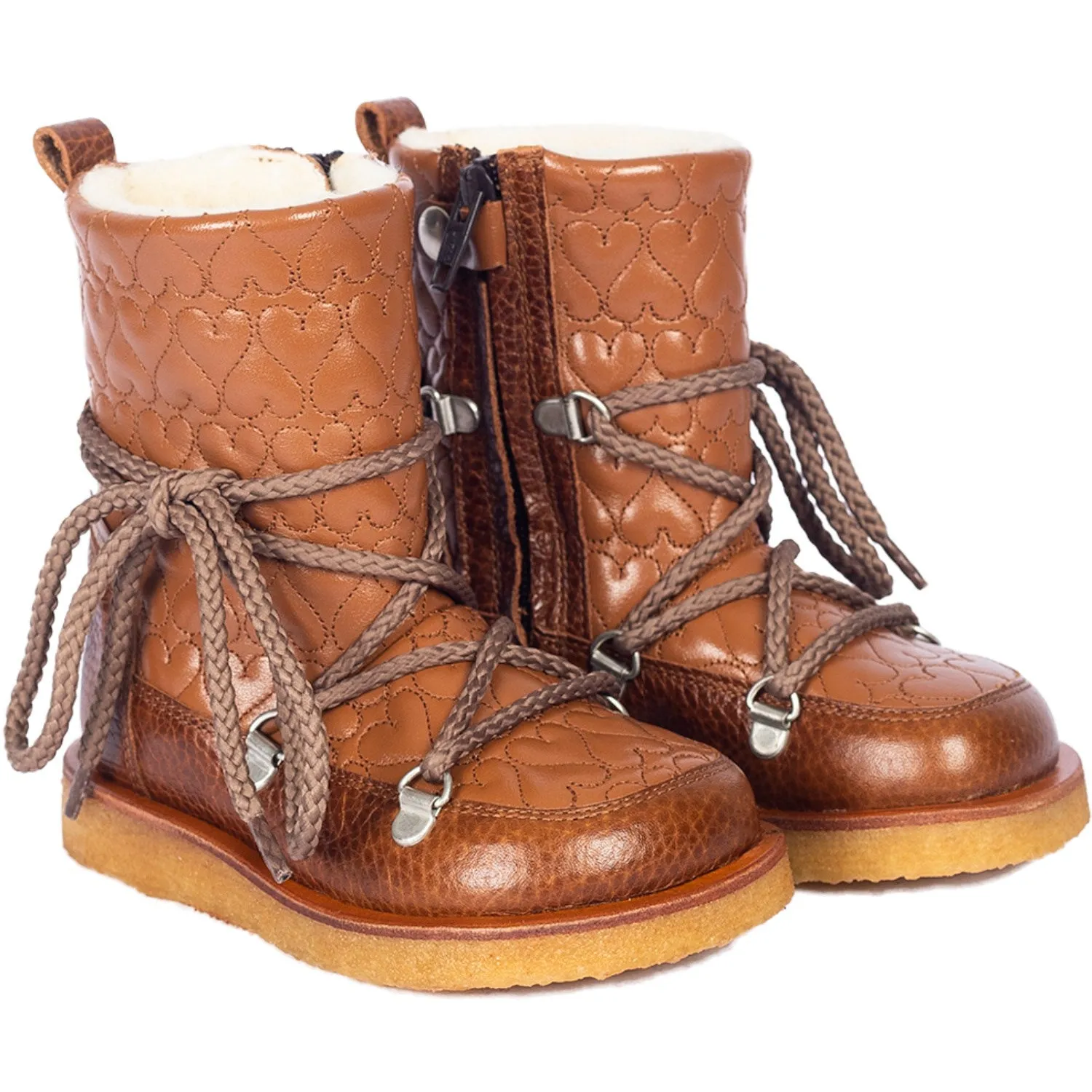 Angulus Cognac/Cognac Tex boot with hearts, laces and zipper Snow Exploration
