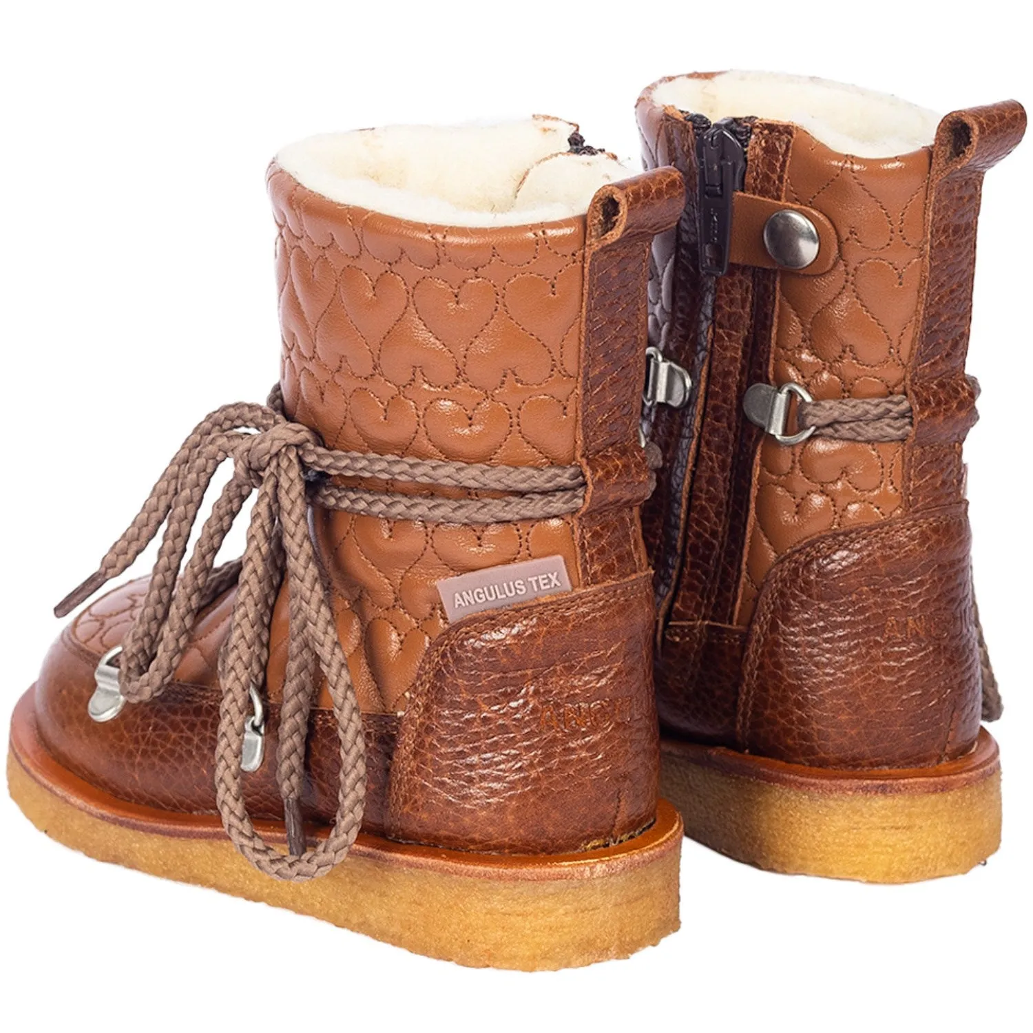 Angulus Cognac/Cognac Tex boot with hearts, laces and zipper Snow Winter Trek Adventure Fashionable