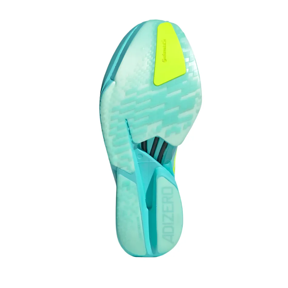 Adidas Men's Adizero Adios Pro 4 Running Shoes in Flash Aqua/Lucid Lemon/Mint Ton AW25 foot - ventilation running shoes