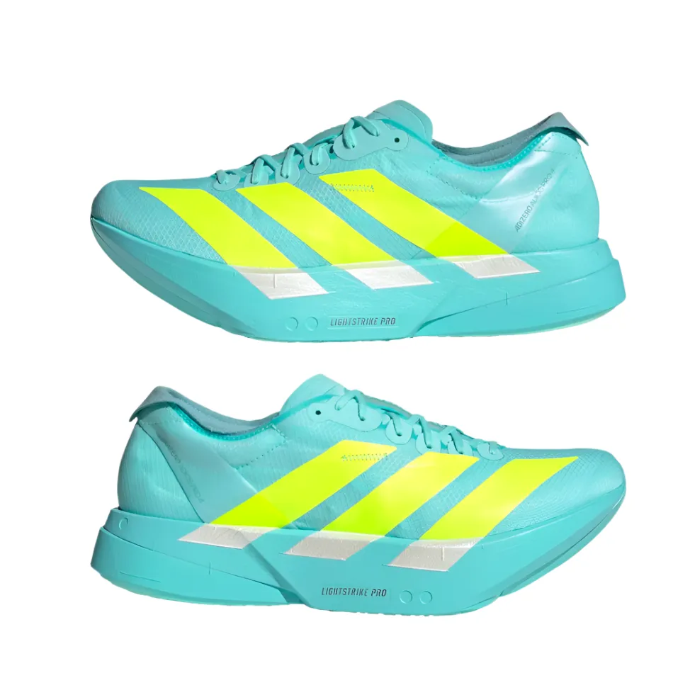 treadmill running shoe space cold - weather Adidas Men's Adizero Adios Pro 4 Running Shoes in Flash Aqua/Lucid Lemon/Mint Ton AW25