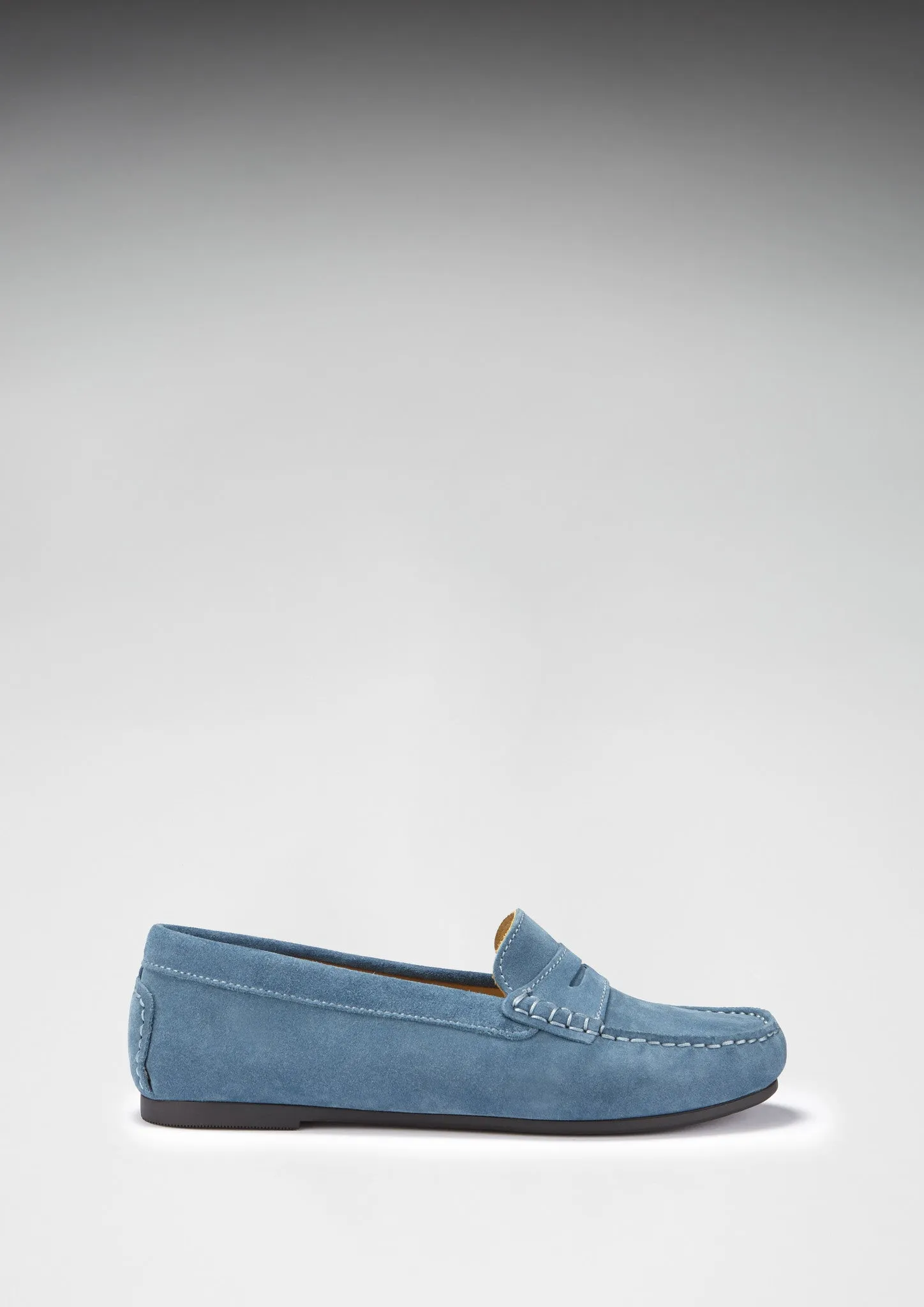 Women's Penny Driving Loafers Full Rubber Sole, teal suede Comfortable Shoes