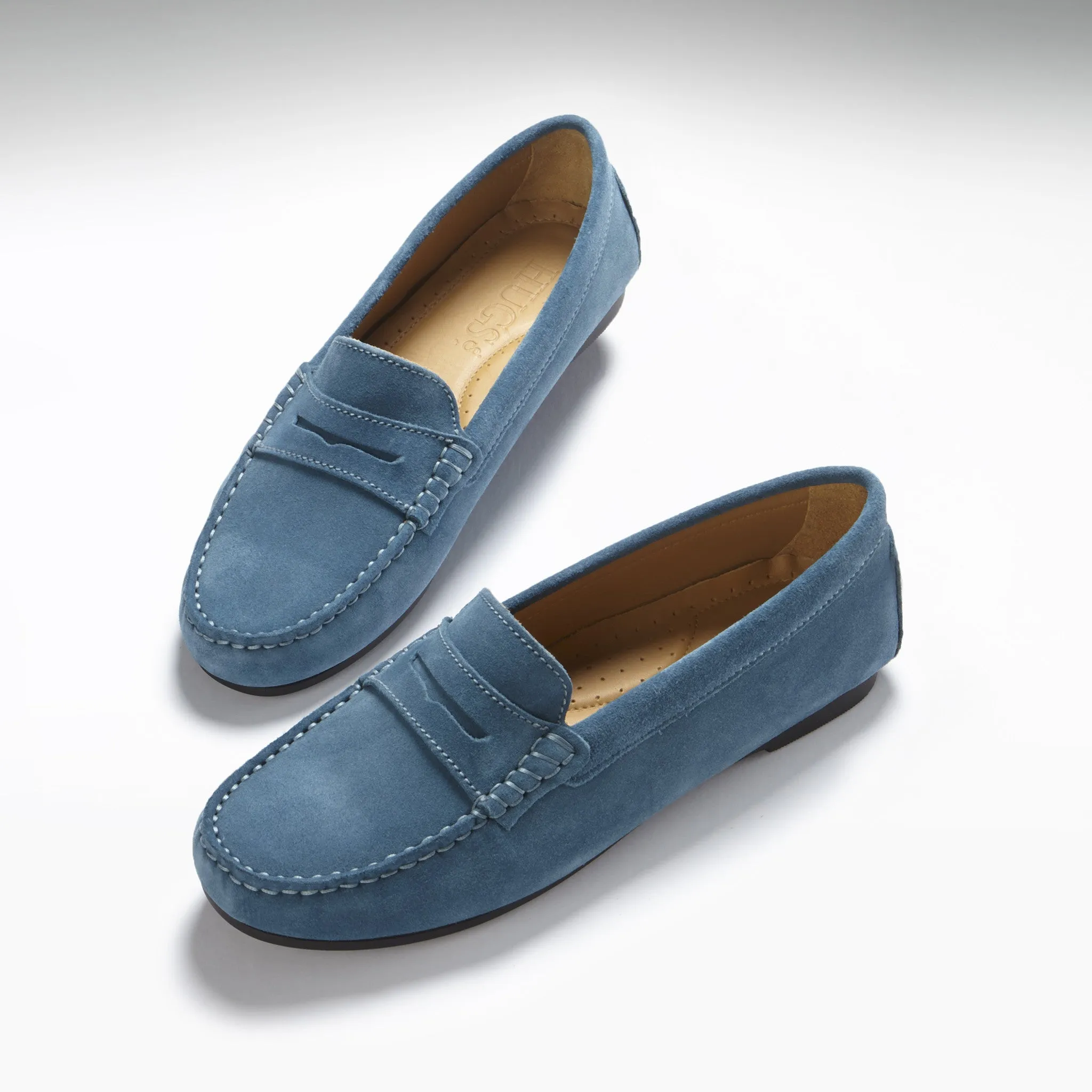 Women's Penny Driving Loafers Full Rubber Sole, teal suede Office Day