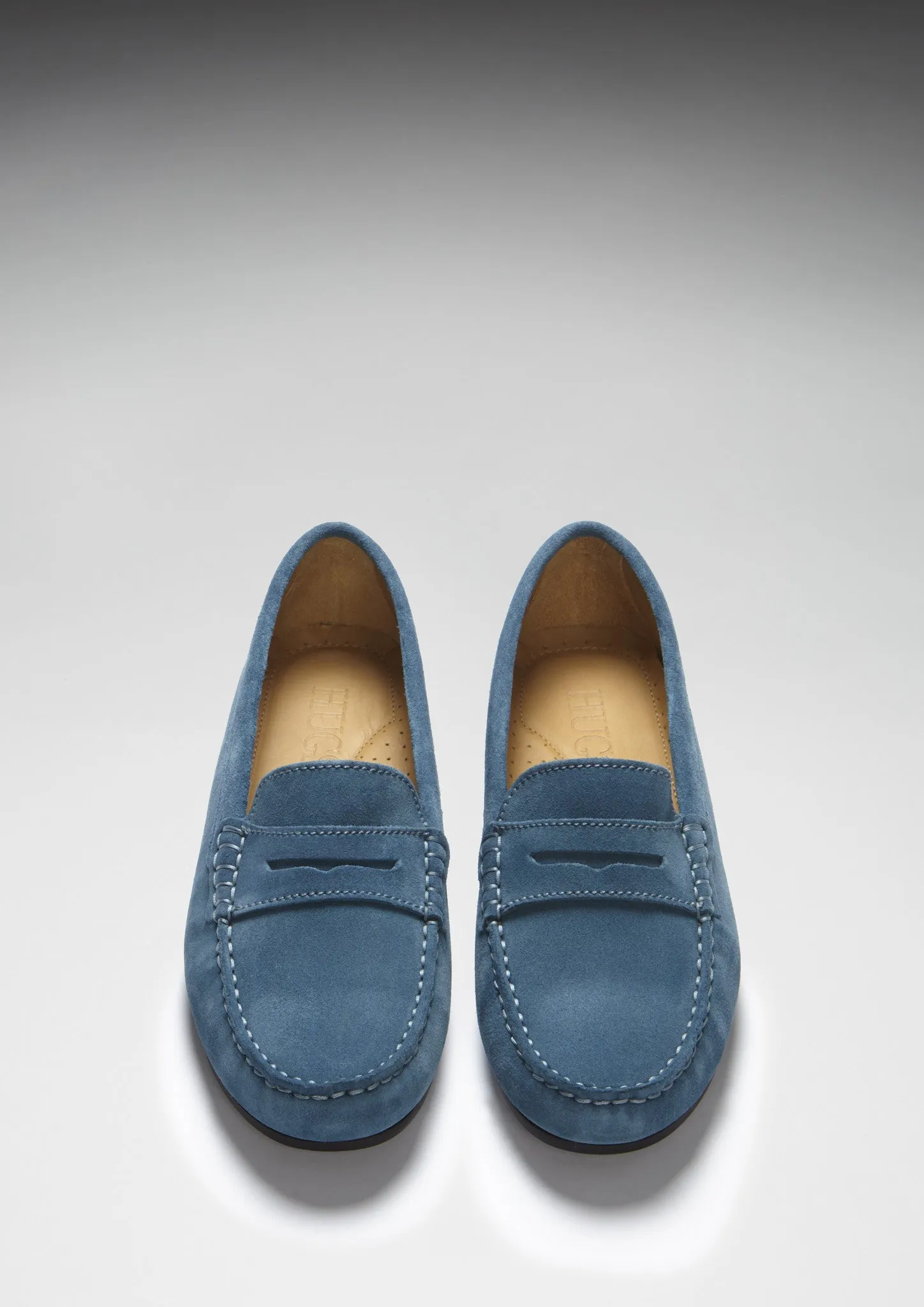 Women's Penny Driving Loafers Full Rubber Sole, teal suede Stylish Everyday Shoes