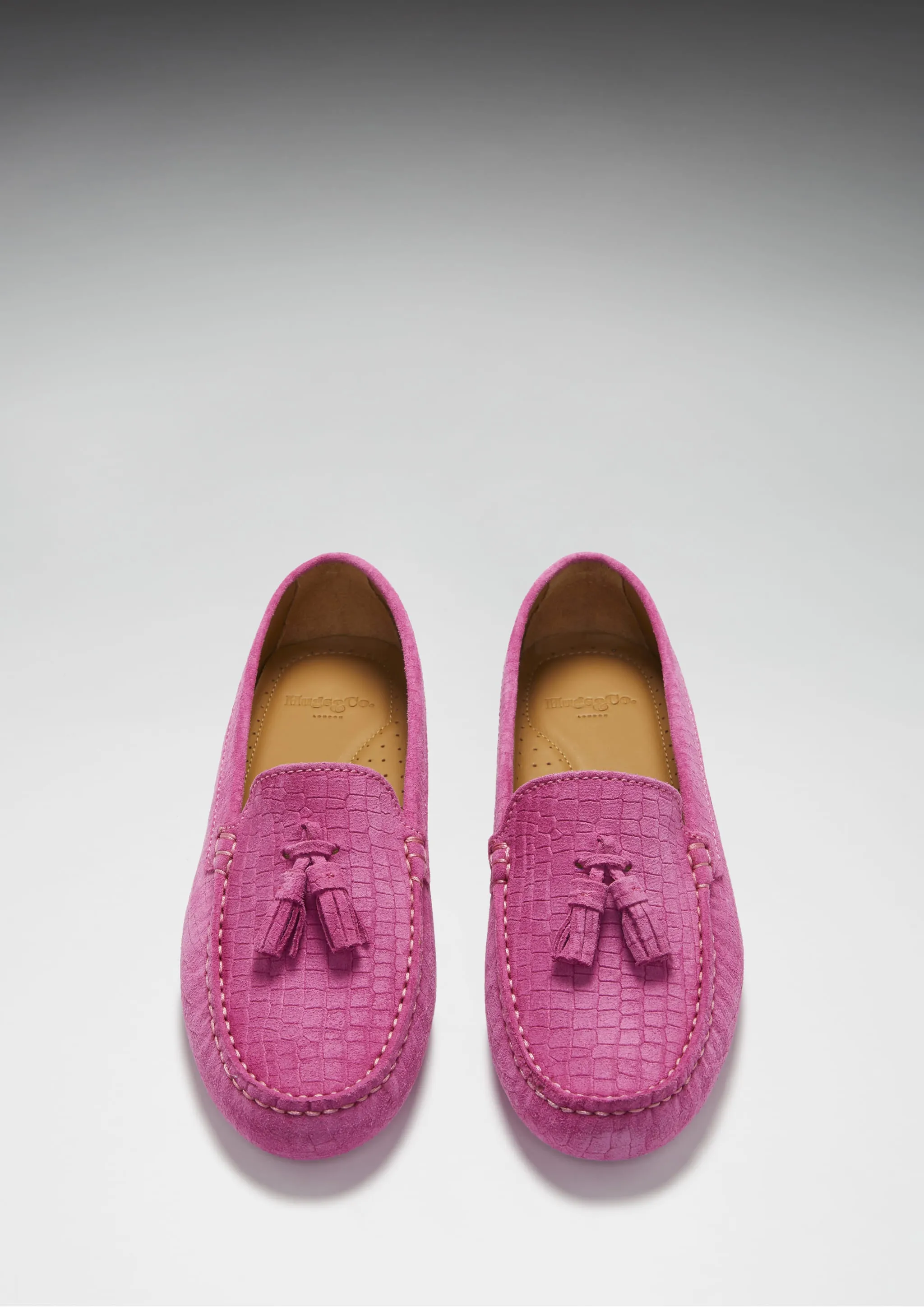 Effortless Chic Women's Tasselled Driving Loafers, pink embossed suede