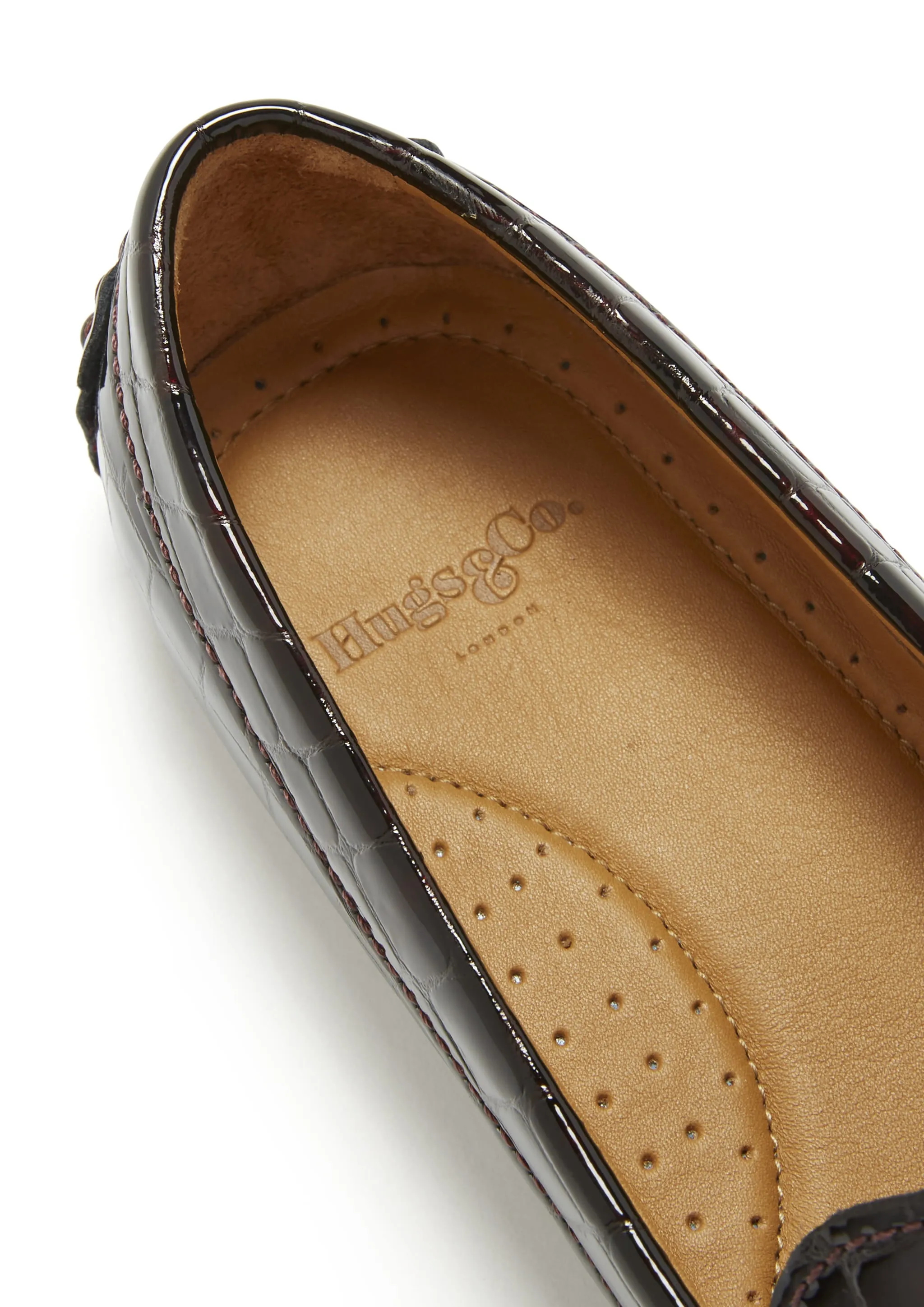Women's Penny Driving Loafers, brown croc print patent leather Office Look