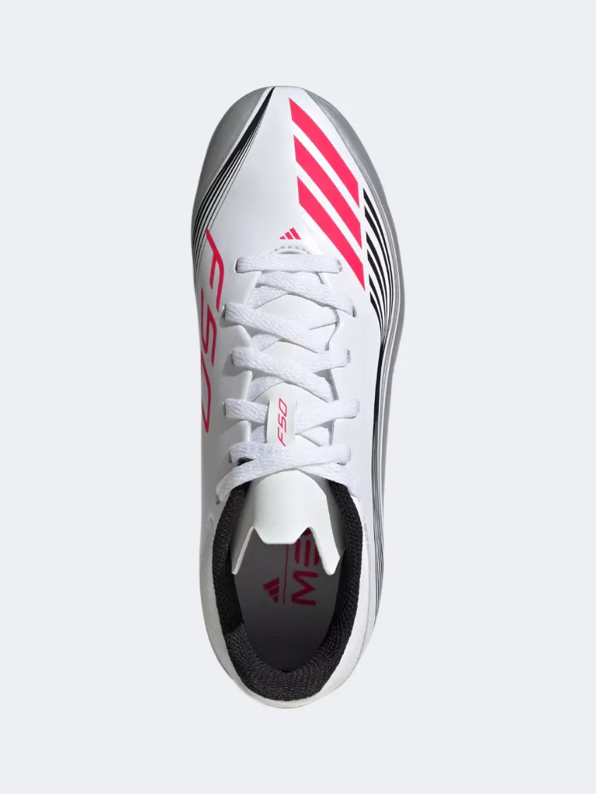 Adidas F50 Messi League Firm/Multi-Ground Cleats Kids Football Shoes White/Red/Silver Power Control Quick Support