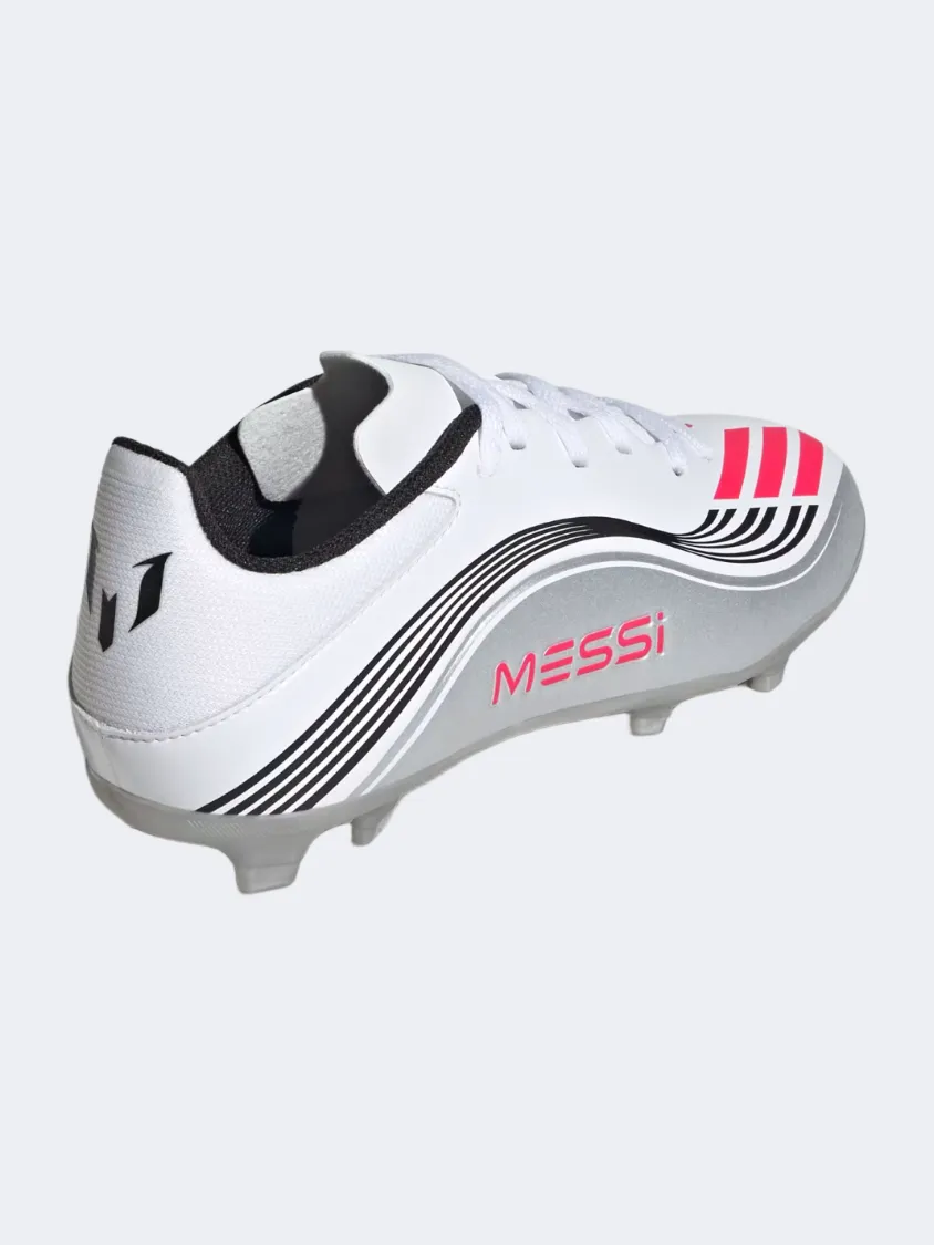 Padded Ankle Efficient Fit Adidas F50 Messi League Firm/Multi-Ground Cleats Kids Football Shoes White/Red/Silver