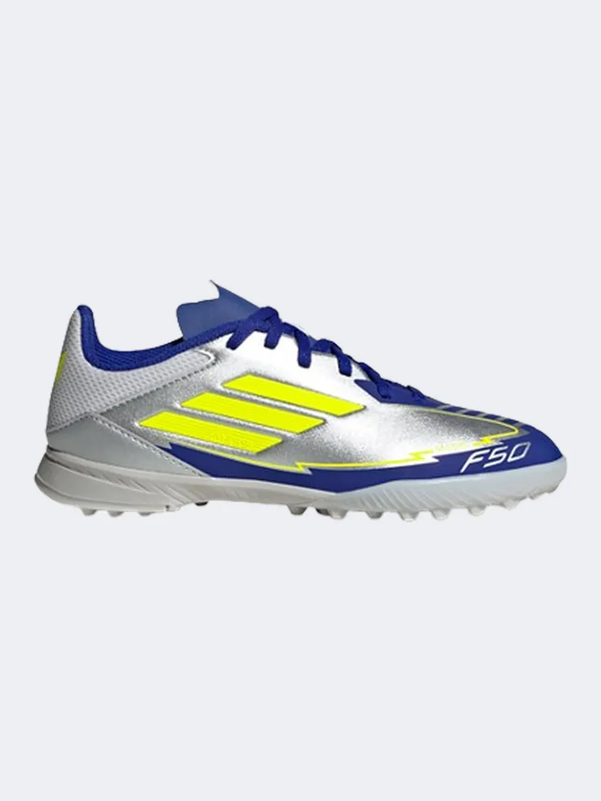 Adidas F50 League Tf Messi Kids Football Shoes Silver/Yellow/Blue Foot Pressure Heel Foam