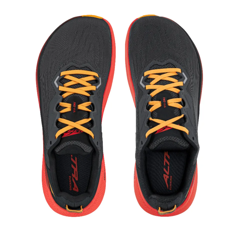 reflective details shoes Altra Men's FWD Via Running Shoes in Black/Orange SS25