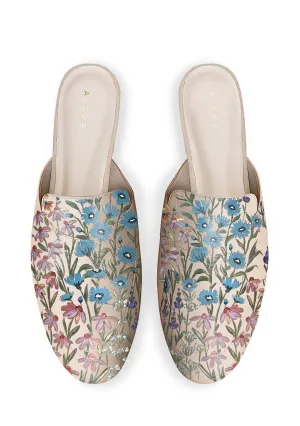 Floral Print Beige Mule Simple Relax Sandal Chill Travel Footwear