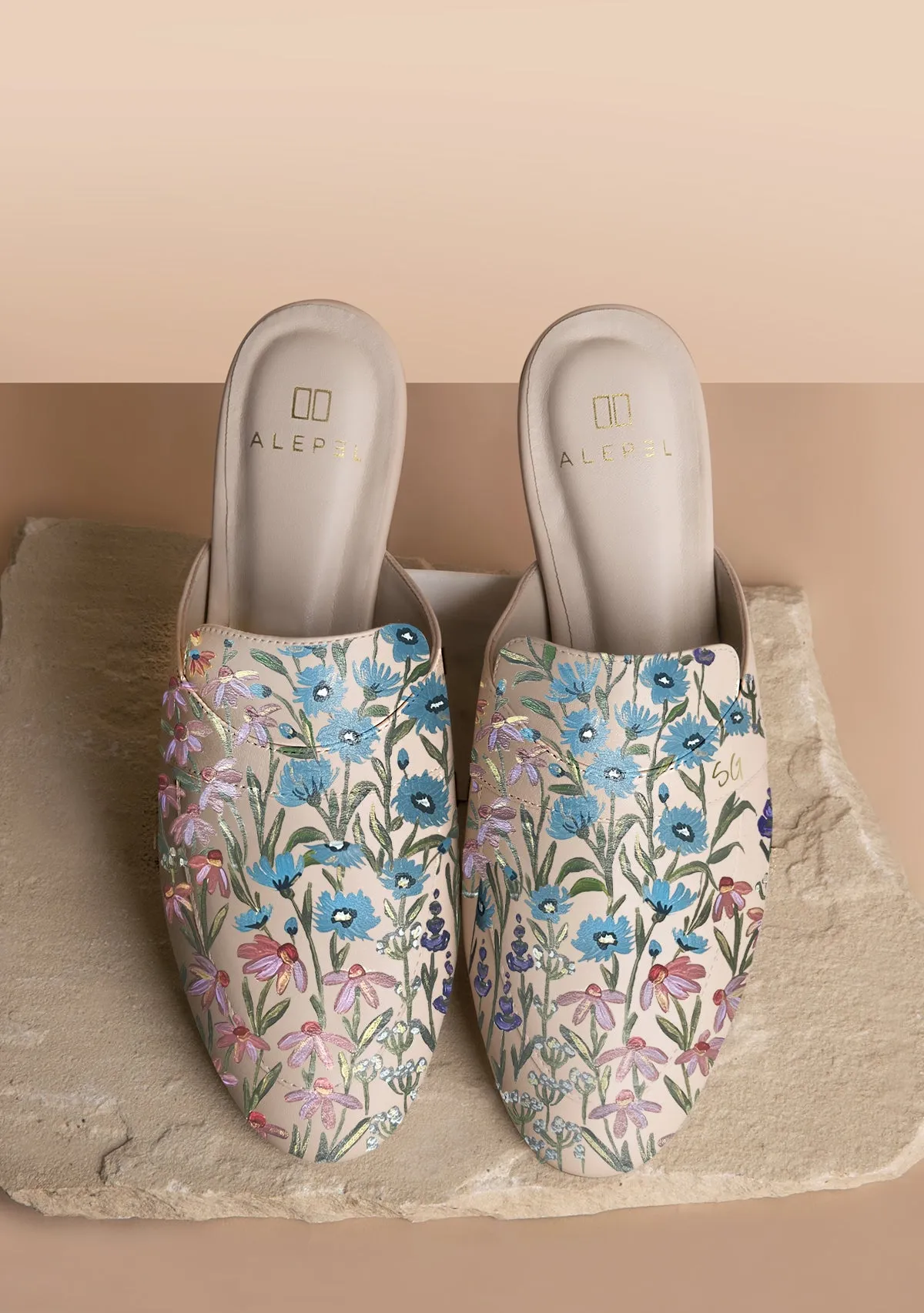 Floral Print Beige Mule Quick Slip On Smooth Outsole