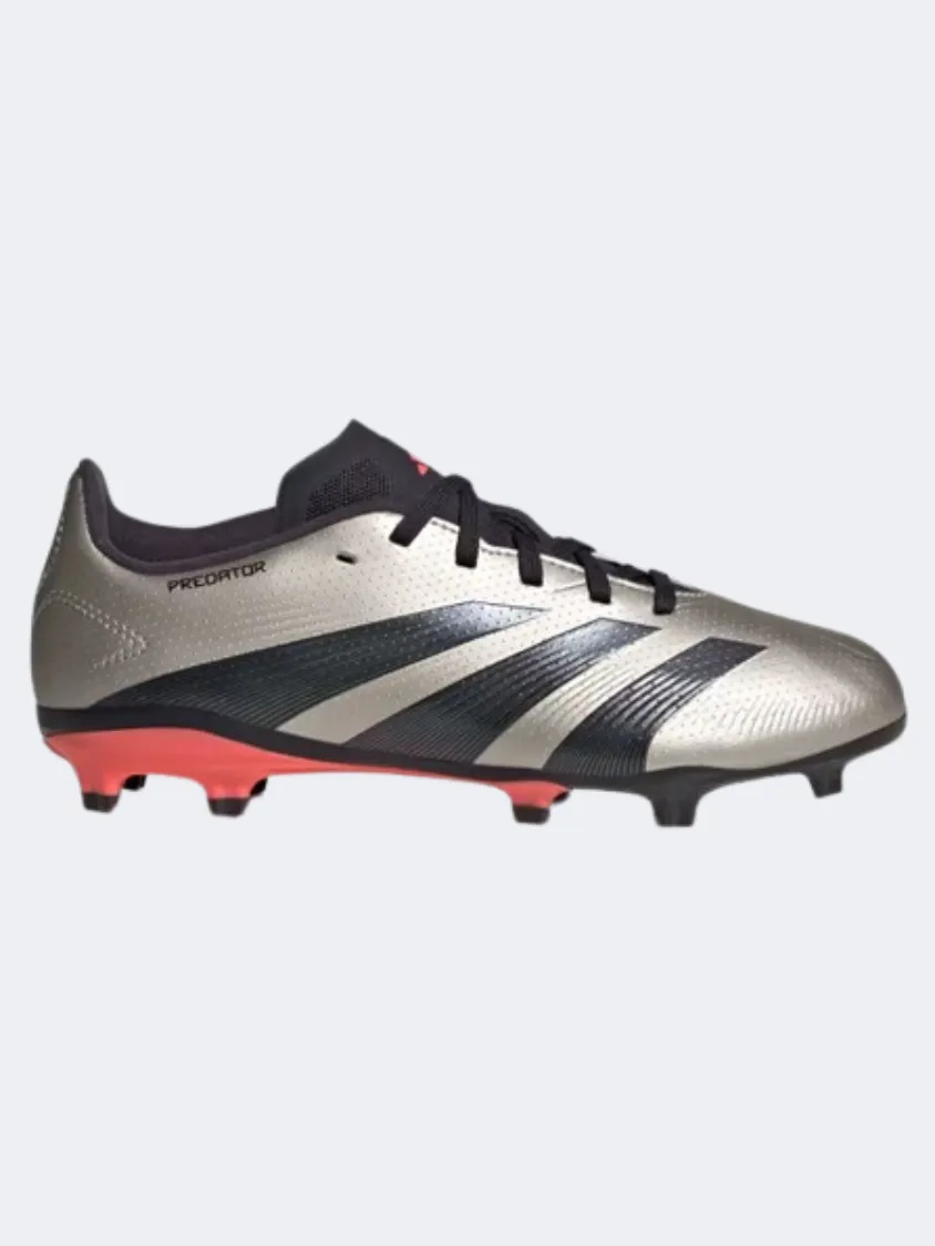 Adidas Predator League Fg Kids Football Shoes Platinum/Black/Turbo toe support Cushioned Midsole