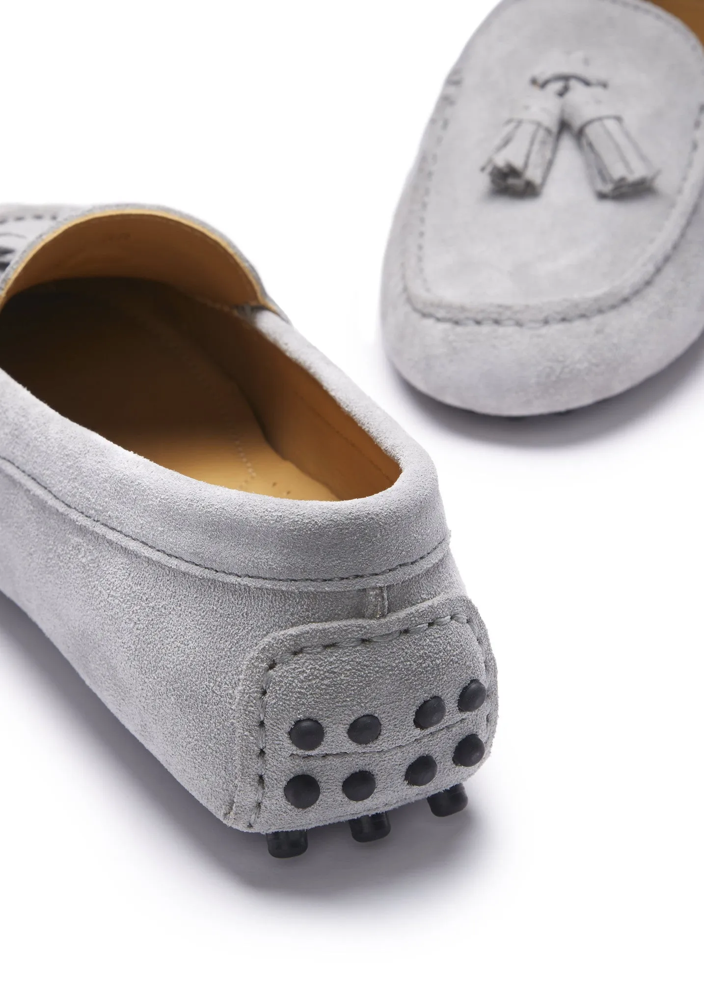 Women's Tasselled Driving Loafers, dove grey suede Breathable Casual Shoes Shockproof Heel
