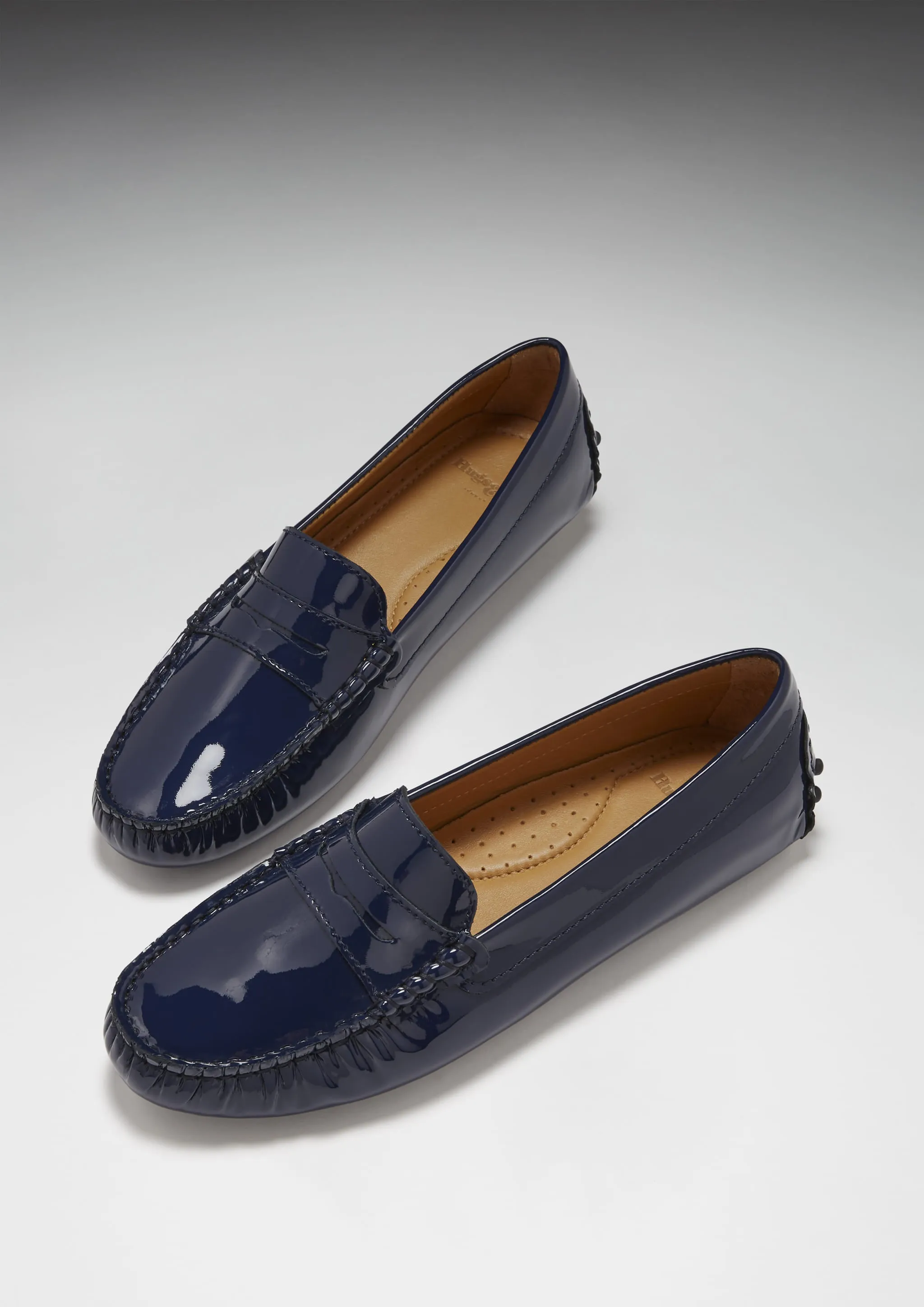 Women's Penny Driving Loafers, navy blue patent leather Market Pace Street Pace