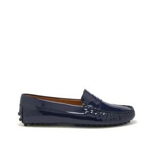 Women's Penny Driving Loafers, navy blue patent leather Stylish Leather