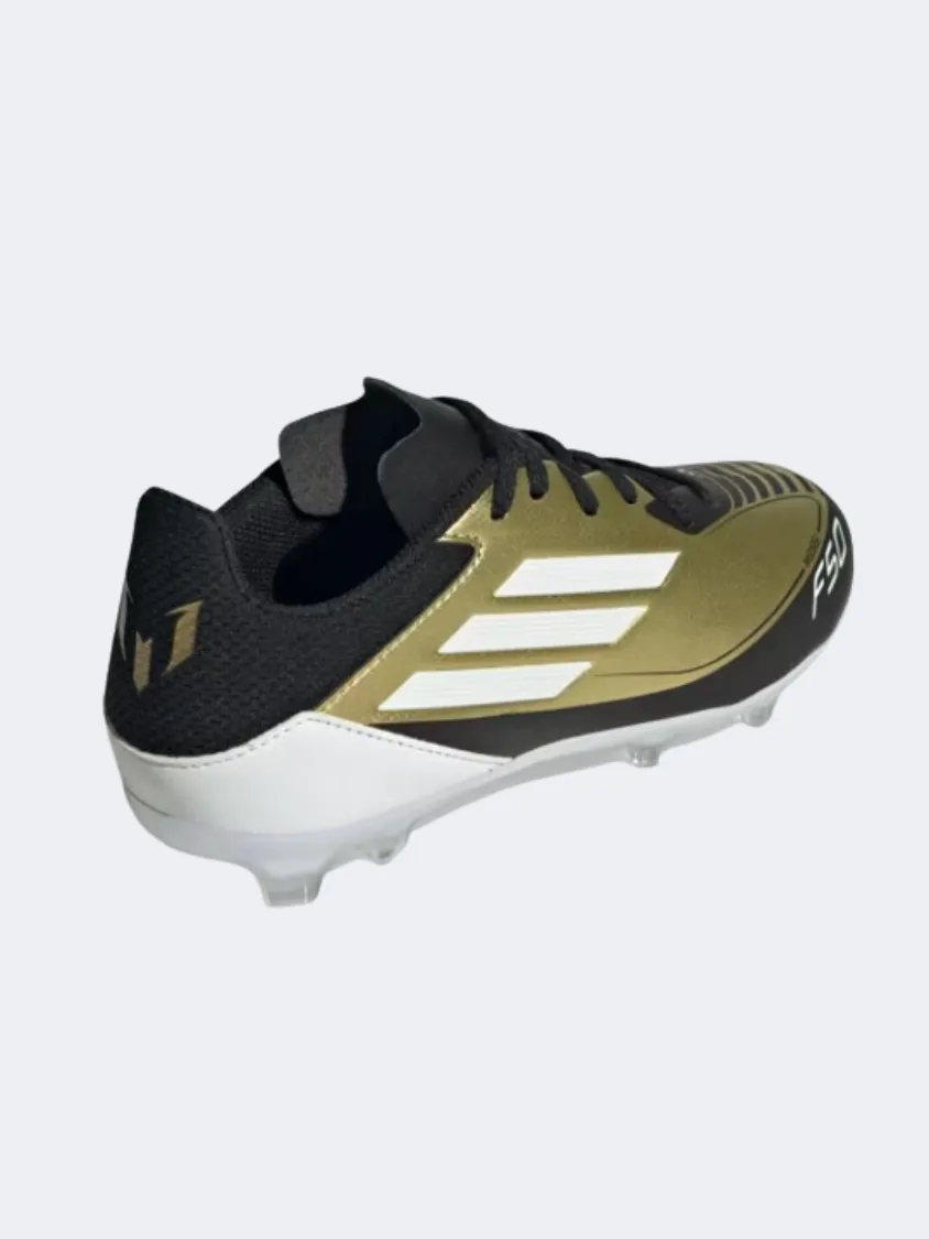 Adidas F50 League Fg Mg Kids Football Shoes Gold/White/Black Rubber Studs