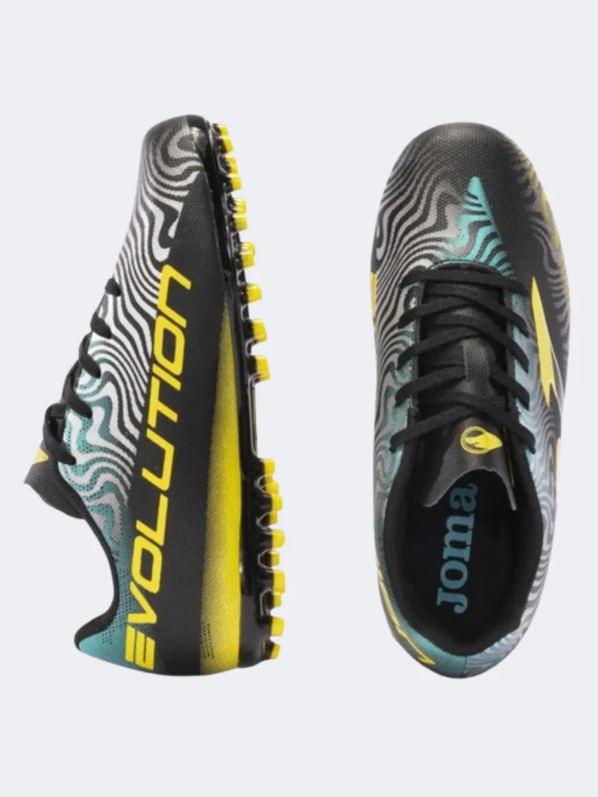 Joma Evolution 2401 Ag Kids Football Shoes Black/Yellow Midfoot Support Pace Player