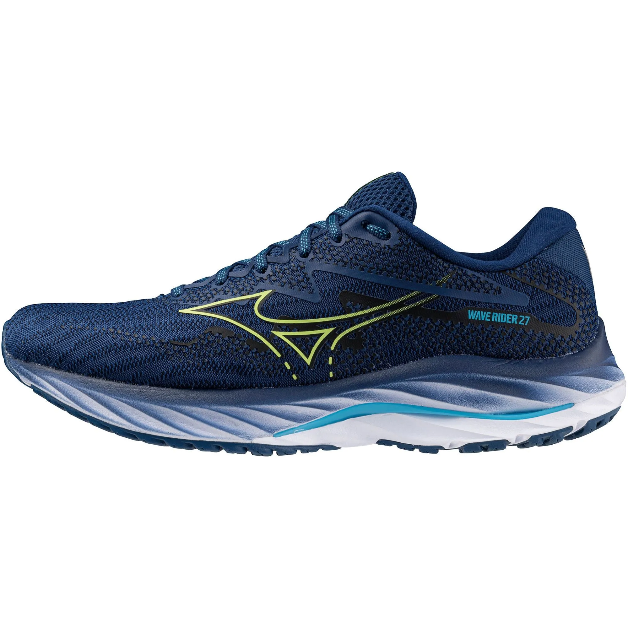 Mizuno Wave Rider 27 Mens Running Shoes - Navy Sweat Resistant Gym Workout
