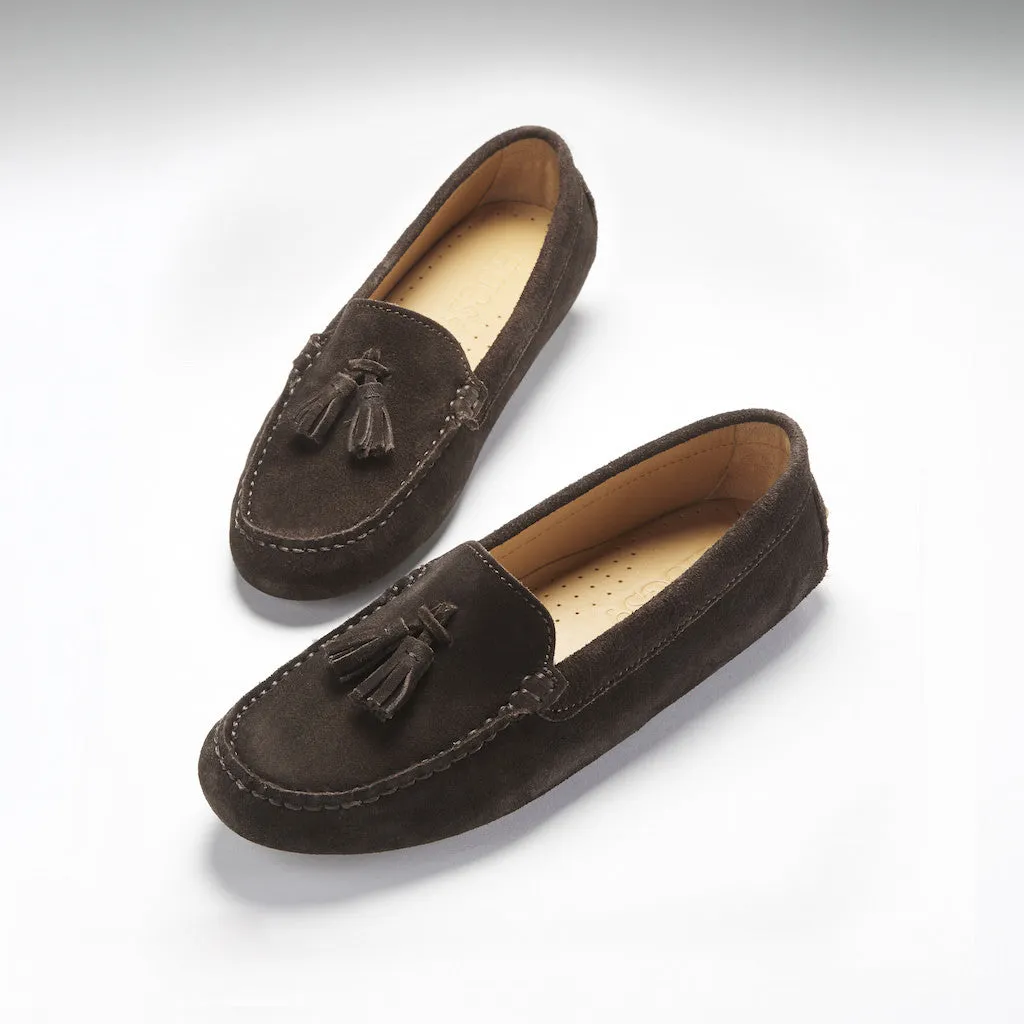 Women's Tasselled Driving Loafers, brown suede Commuter Style