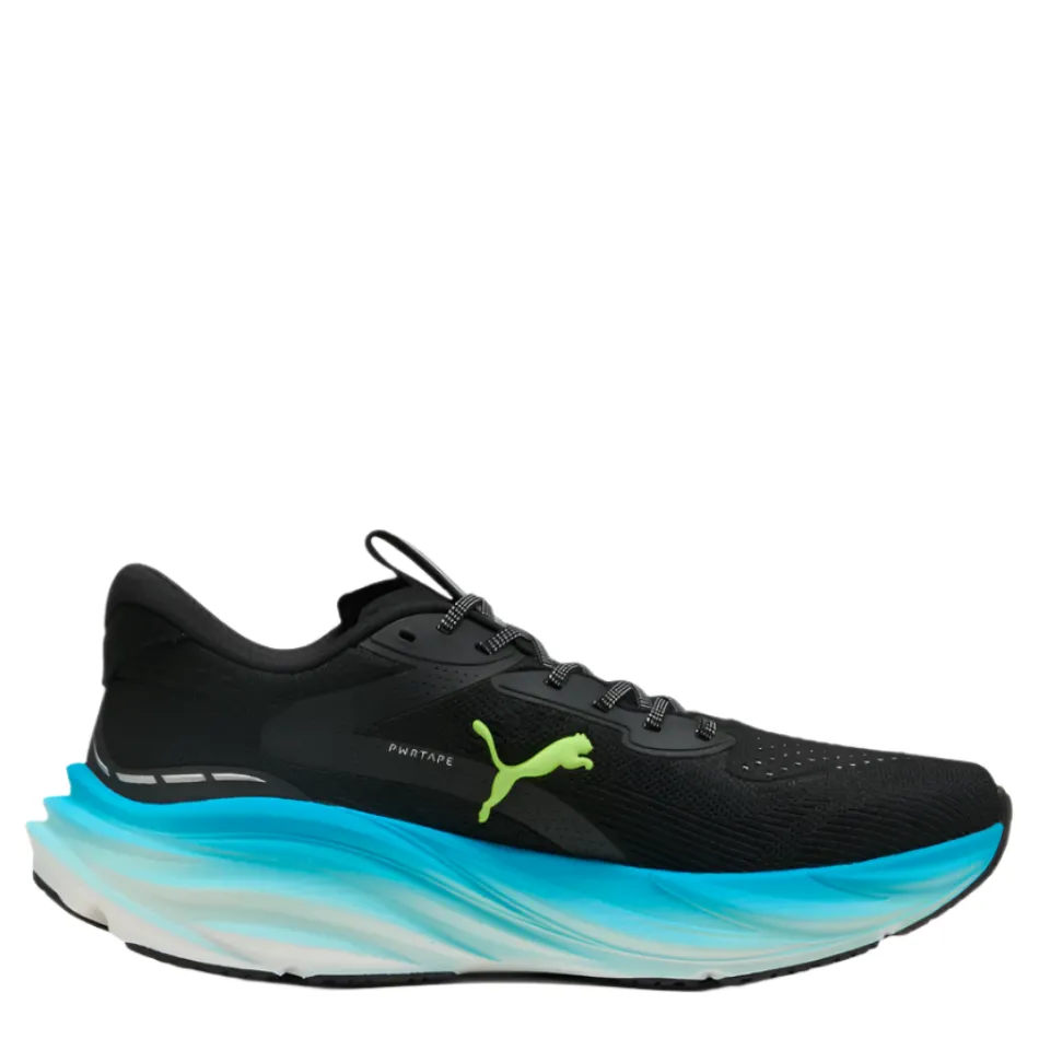 surfing shoes energy - returning sole shoe feature PUMA Men's Magnify NITRO 3 Running Shoes in PUMA Black/Speed Blue AW25