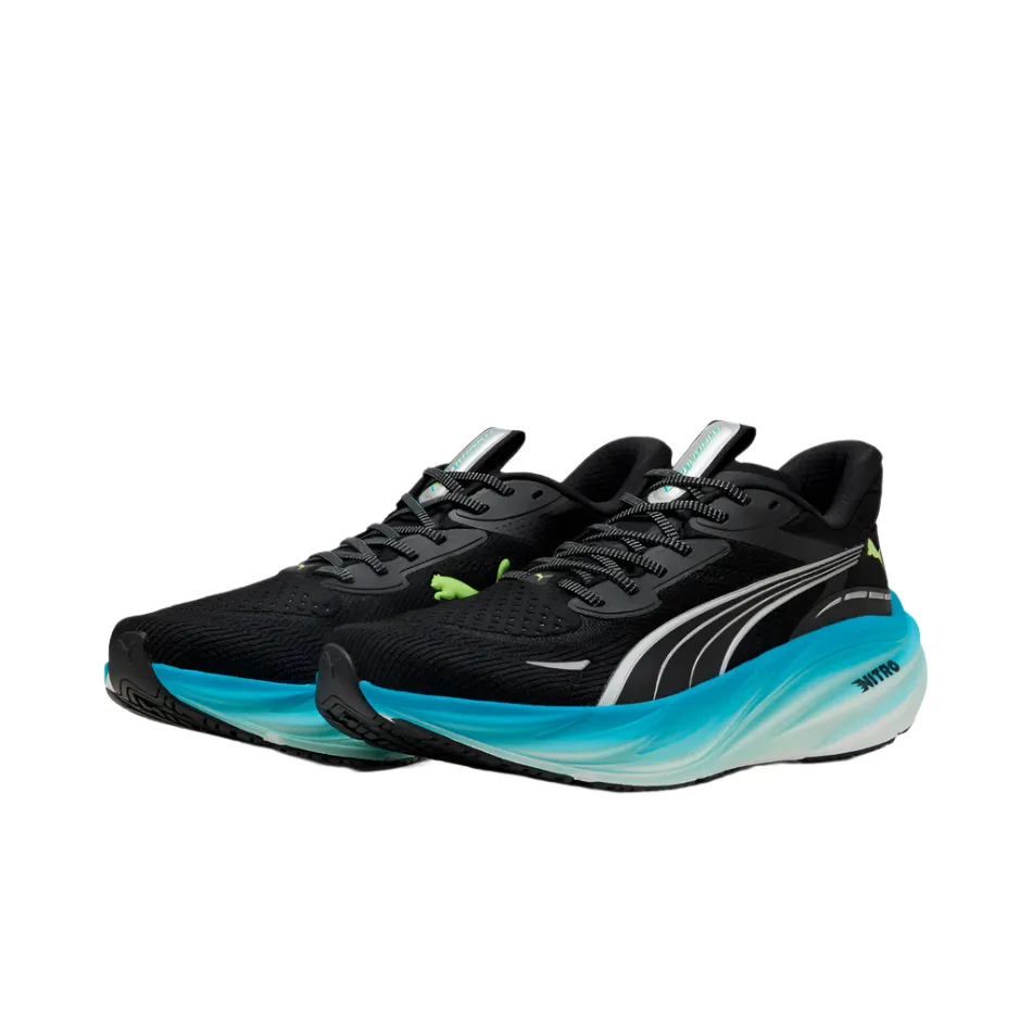 PUMA Men's Magnify NITRO 3 Running Shoes in PUMA Black/Speed Blue AW25 night run shoes