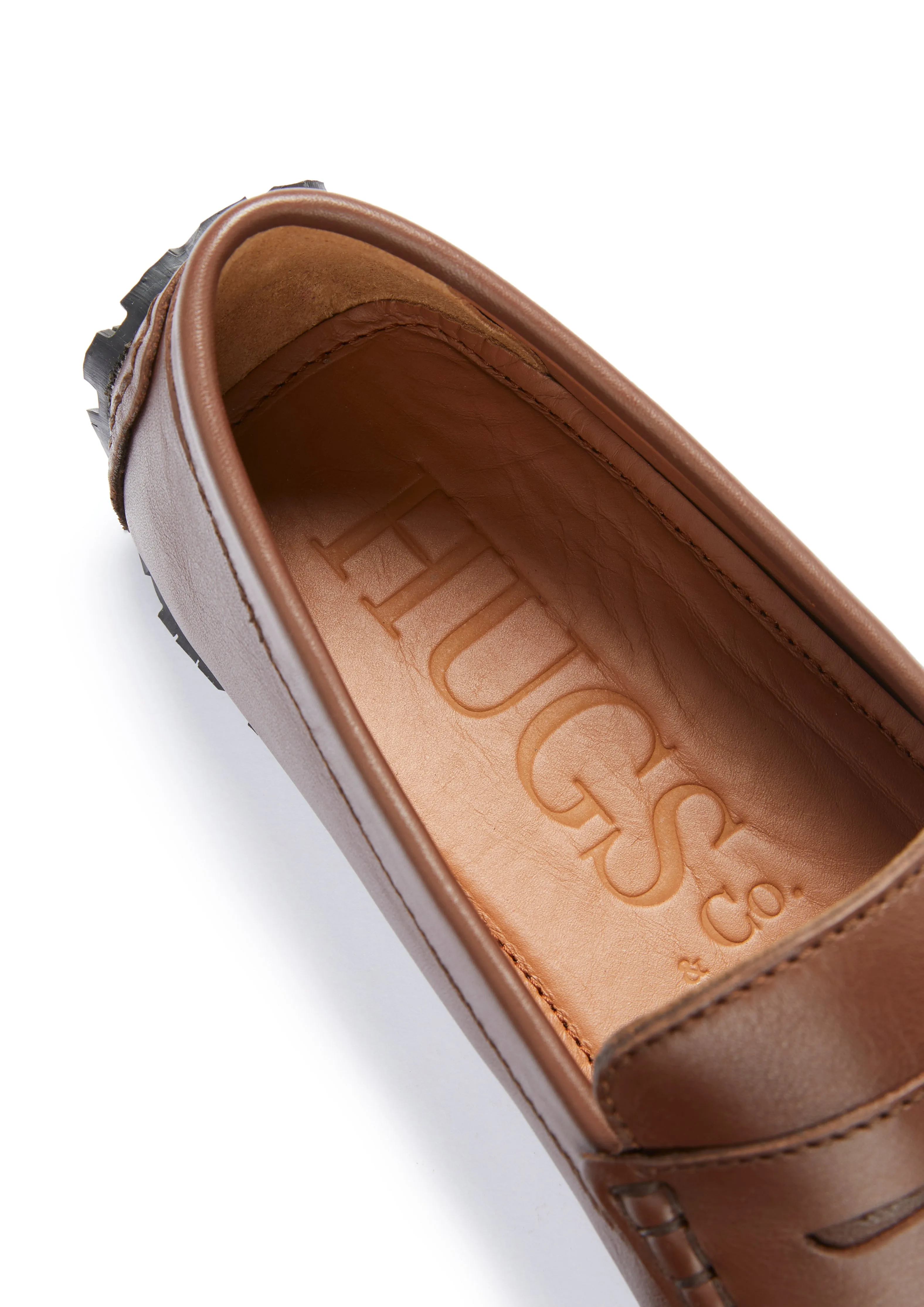 Polished Comfort Arch Hug Tyre Sole Penny Driving Loafers, brown leather