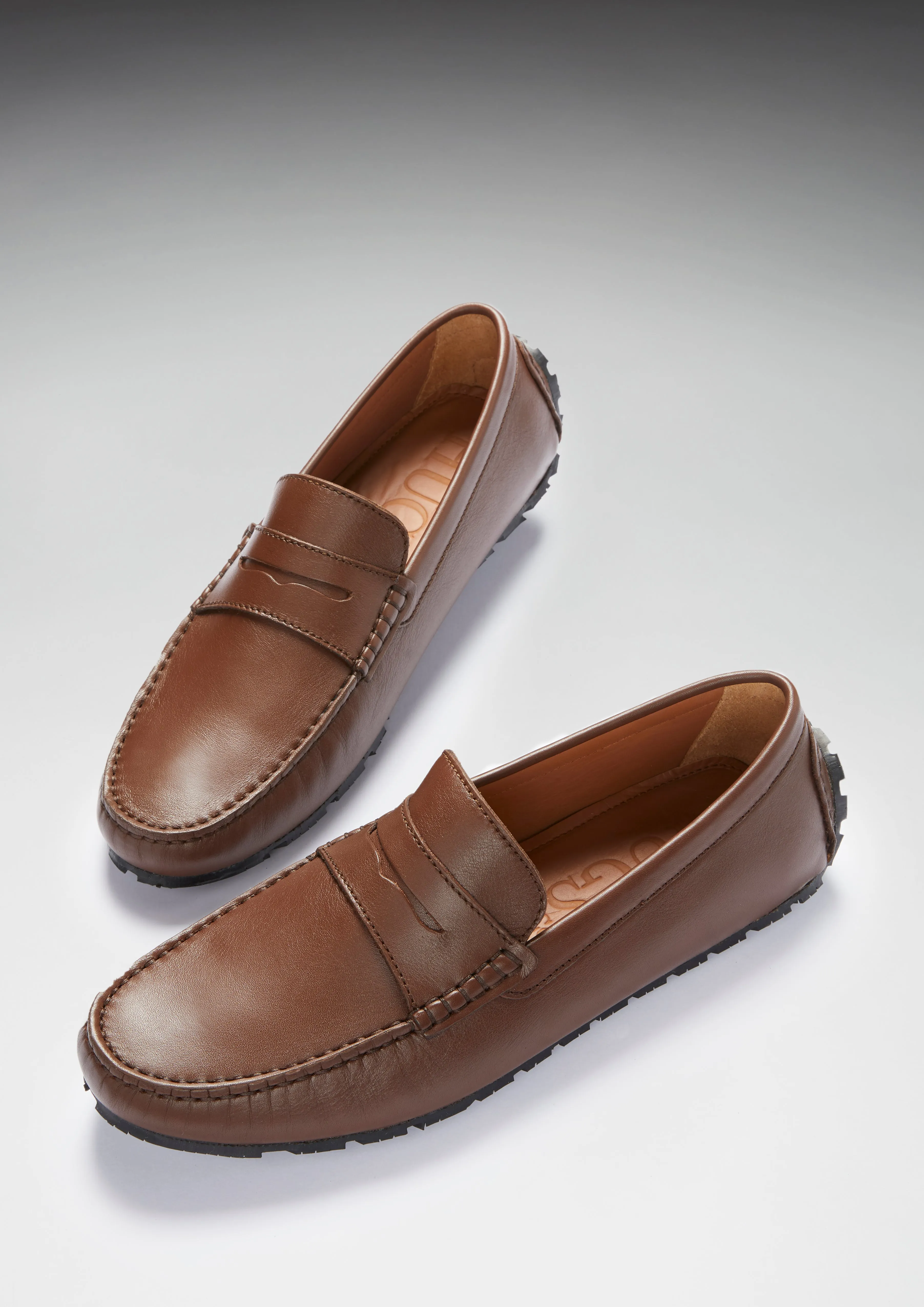 Classic Walk Flower Path Tyre Sole Penny Driving Loafers, brown leather