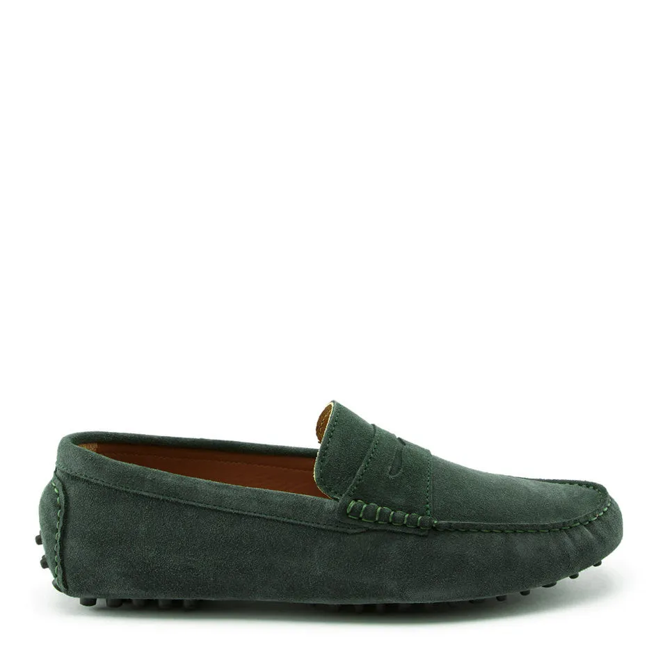 Shape True Penny Driving Loafers, racing green suede