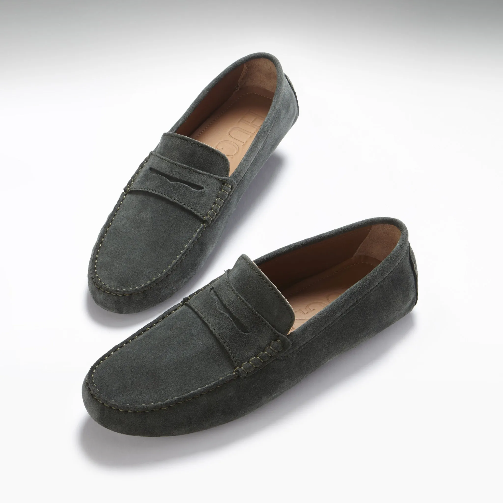 Penny Driving Loafers, racing green suede Park Stroll Walk Smooth