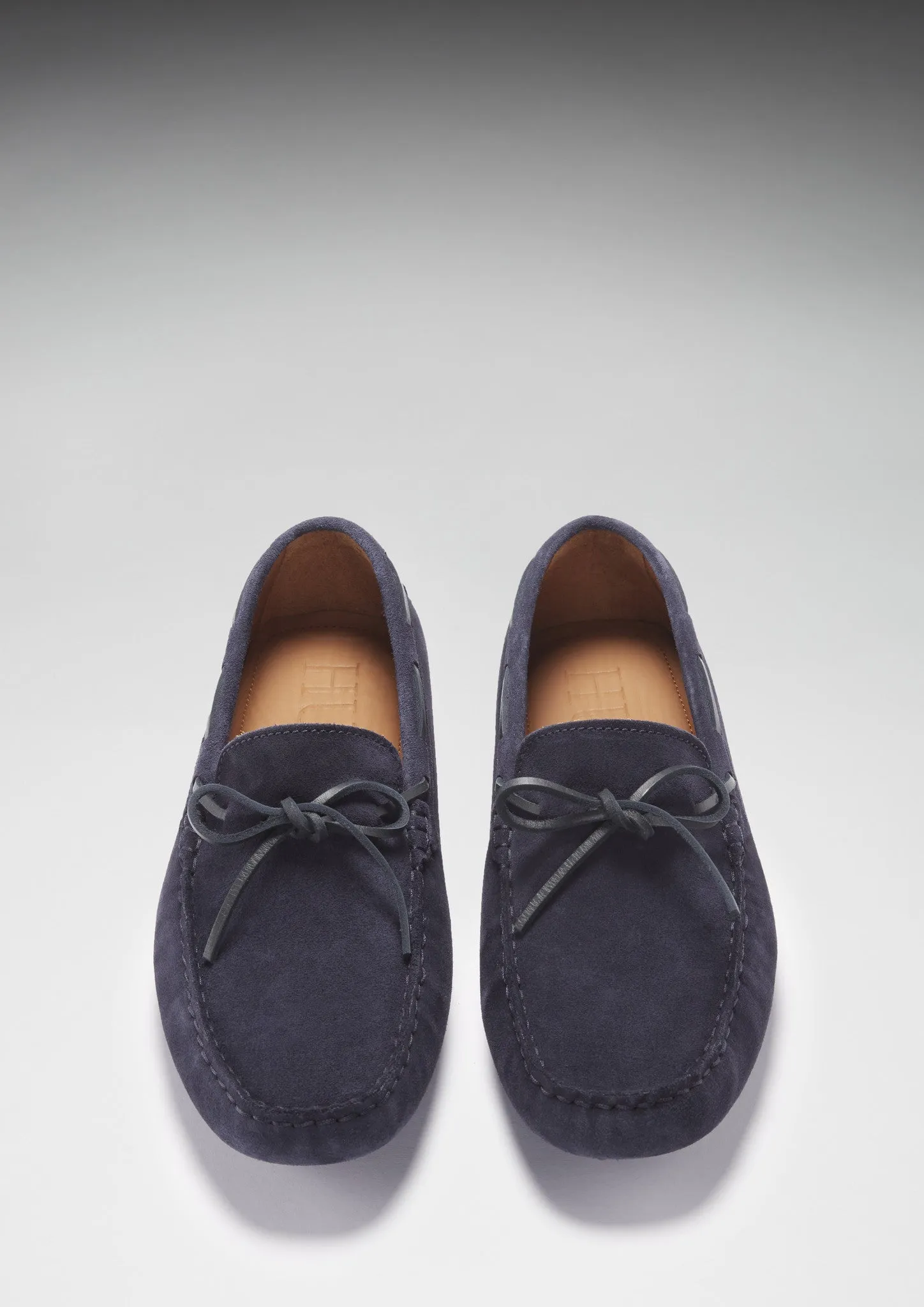 Laced Driving Loafers, navy blue suede Lightweight Fit Soft Leather Design