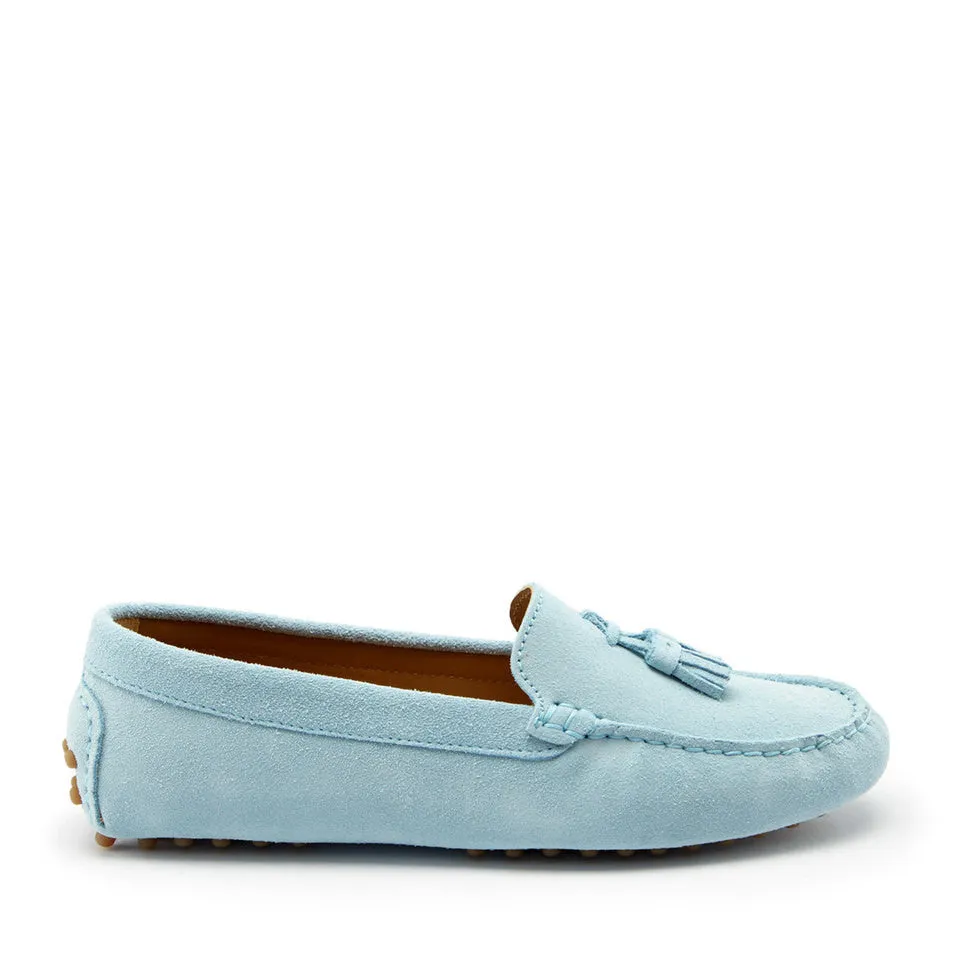 Women's Tasselled Driving Loafers, sky blue suede Trendy Style Flexible Walk