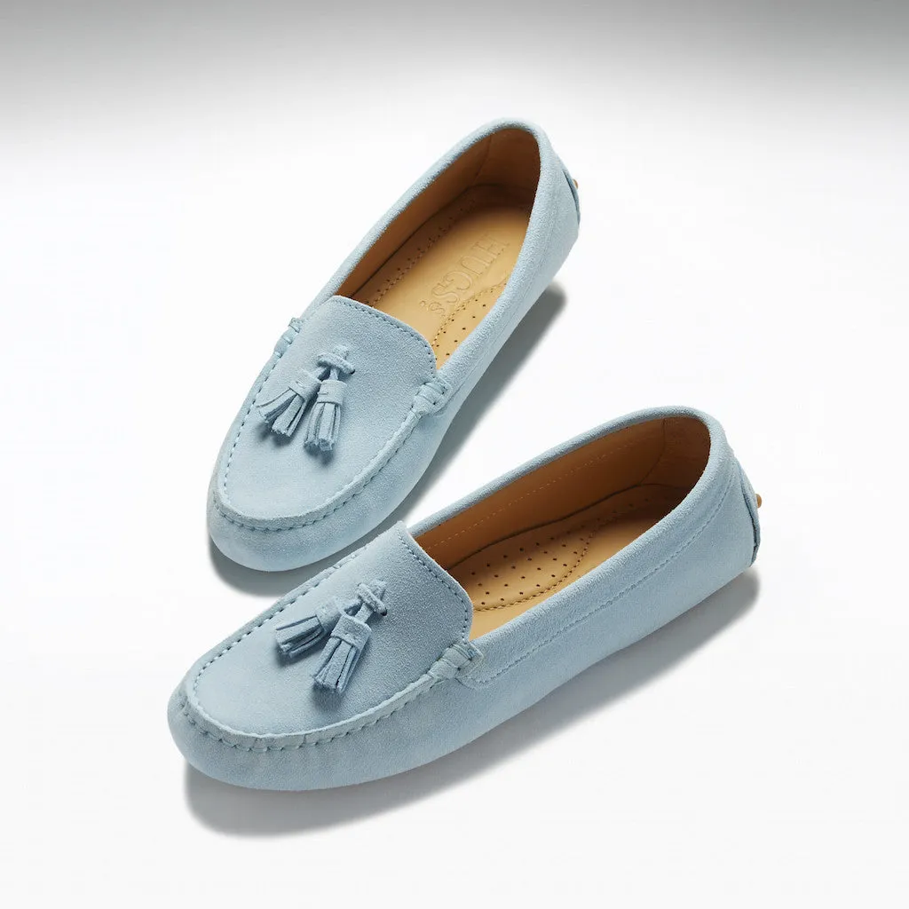 Classic Women's Tasselled Driving Loafers, sky blue suede